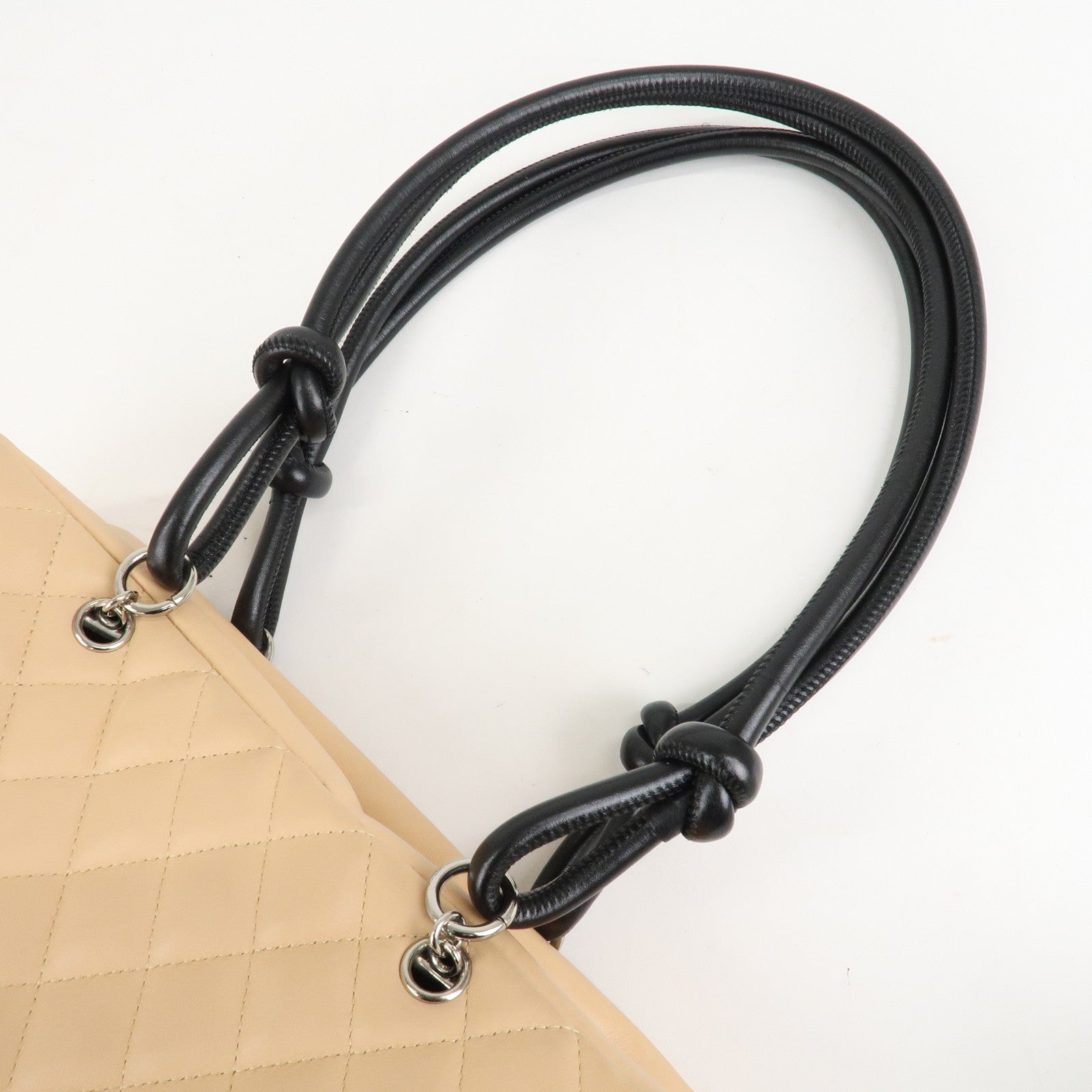 CHANEL Cambon Line Lamb Skin Bowling Bag Hand Bag Beige A25171 Used