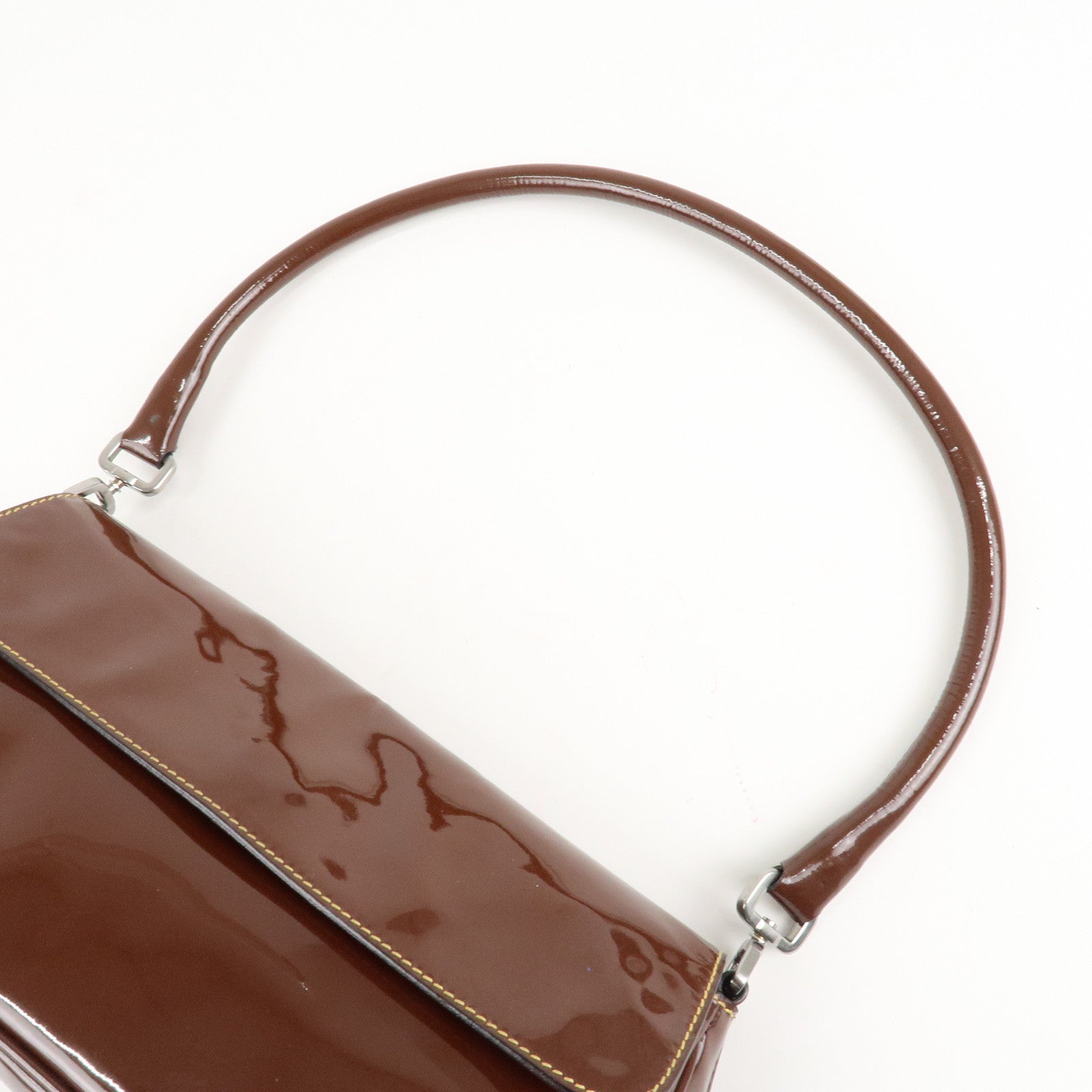 PRADA Patent Leather Shoulder Bag Brown Used