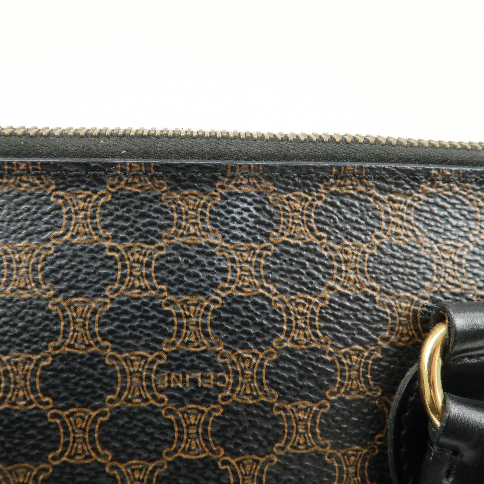 CELINE Macadam PVC Leather Hand Bag Black Brown Gold HDW Used