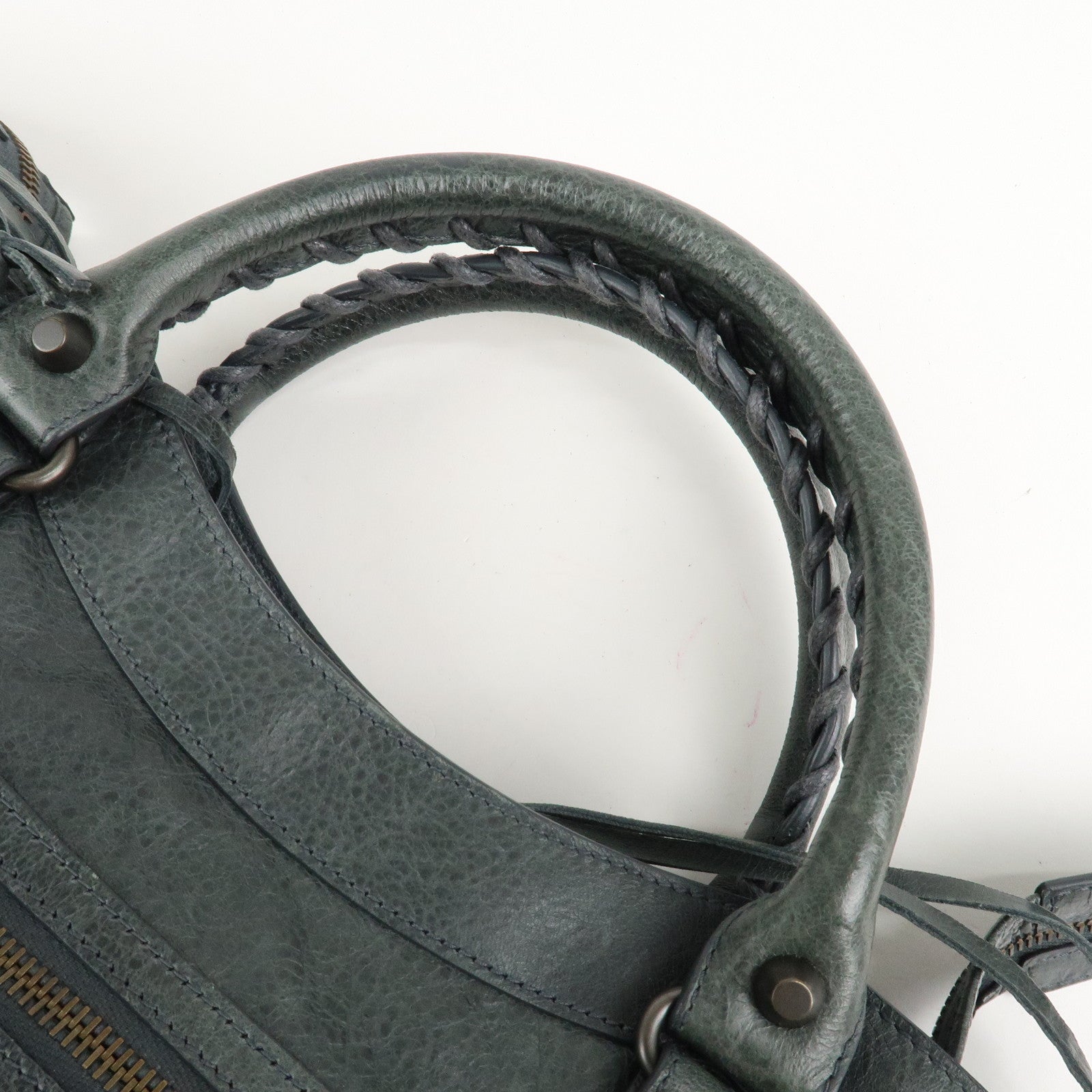 BALENCIAGA The City Leather 2way Bag Hand Bag Green 240579 Used