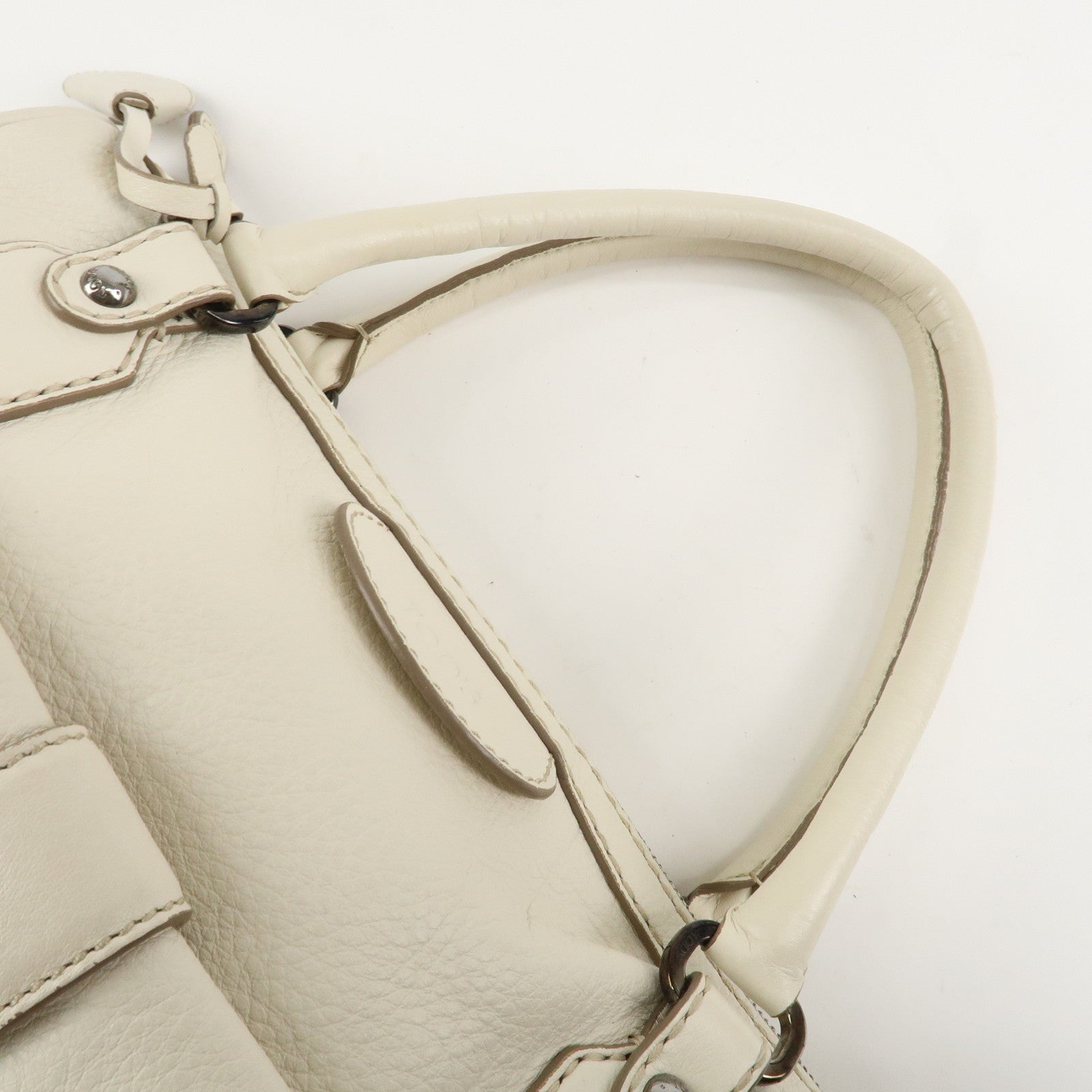 TOD'S Leather Shoulder Bag Hand Bag White Used