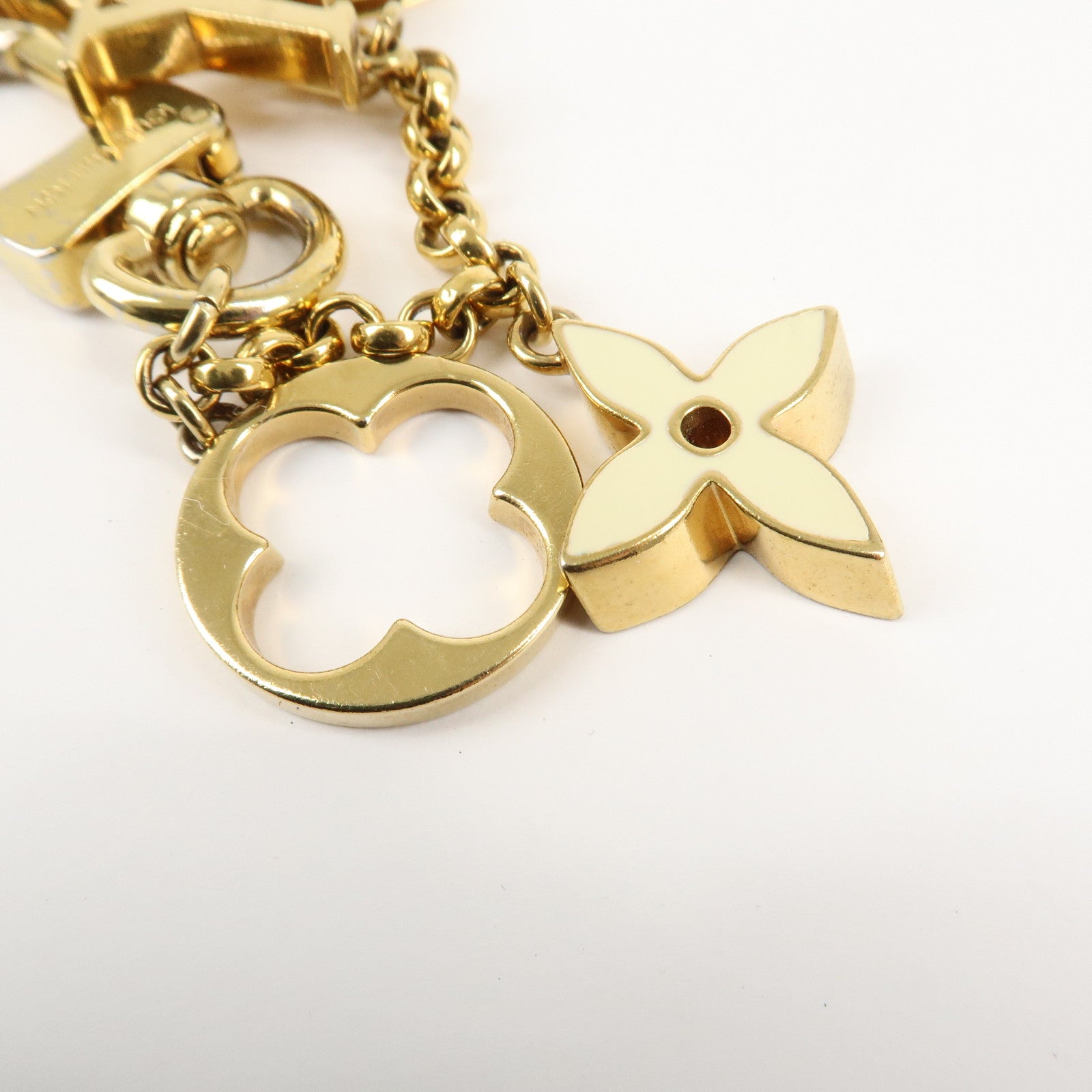 Louis Vuitton Fleur de Monogram Bag Charm Key Chain Gold M65111 Used