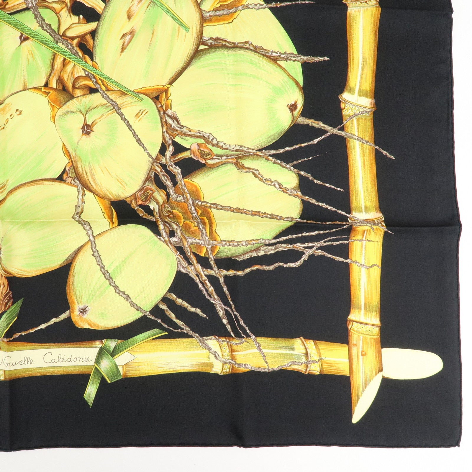 HERMES Silk 100% Carre 90 Scarf Nouvelle Colodonie Black Green Used