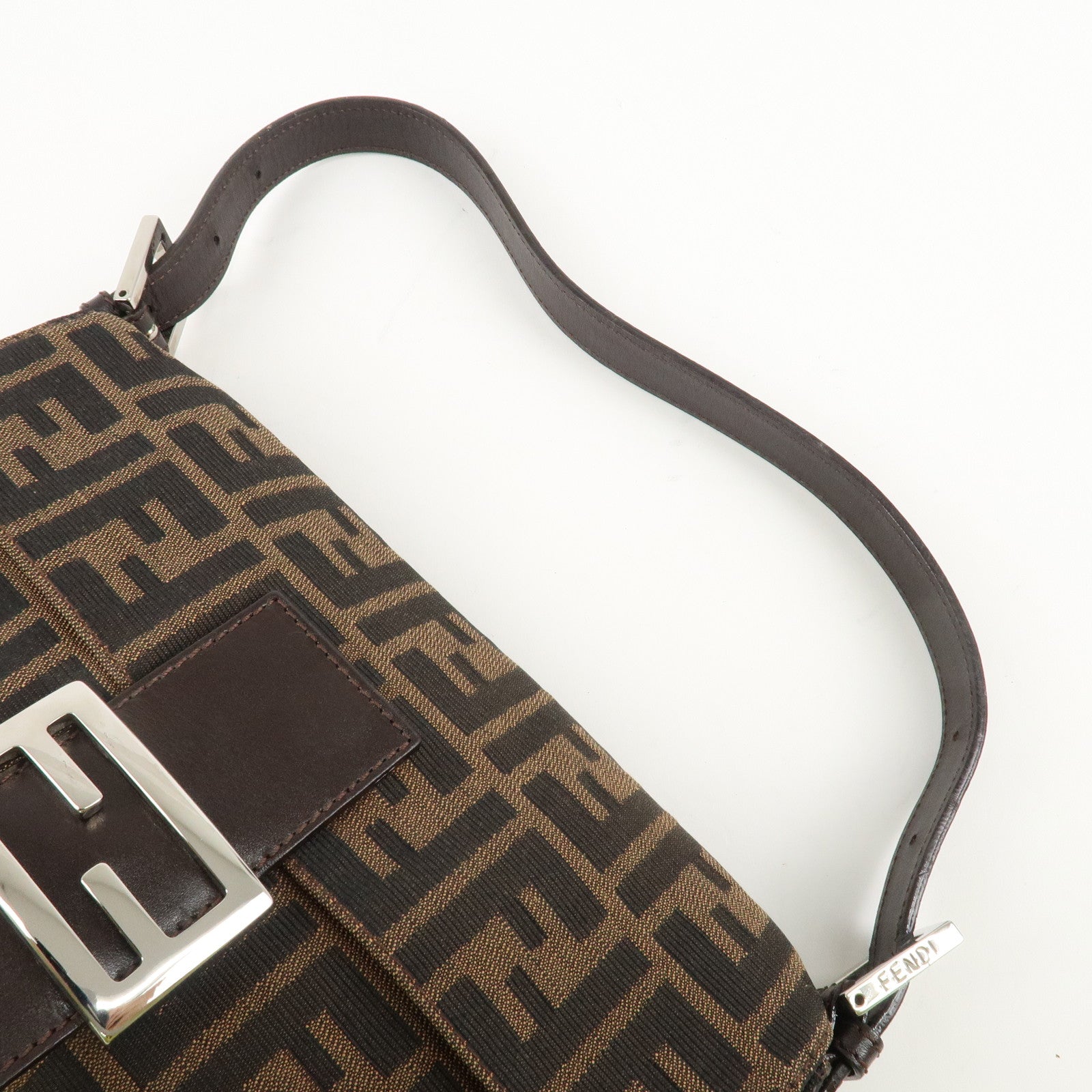 FENDI Mamma Baguette Zucca Canvas Shoulder Bag Brown Black 26424 Used