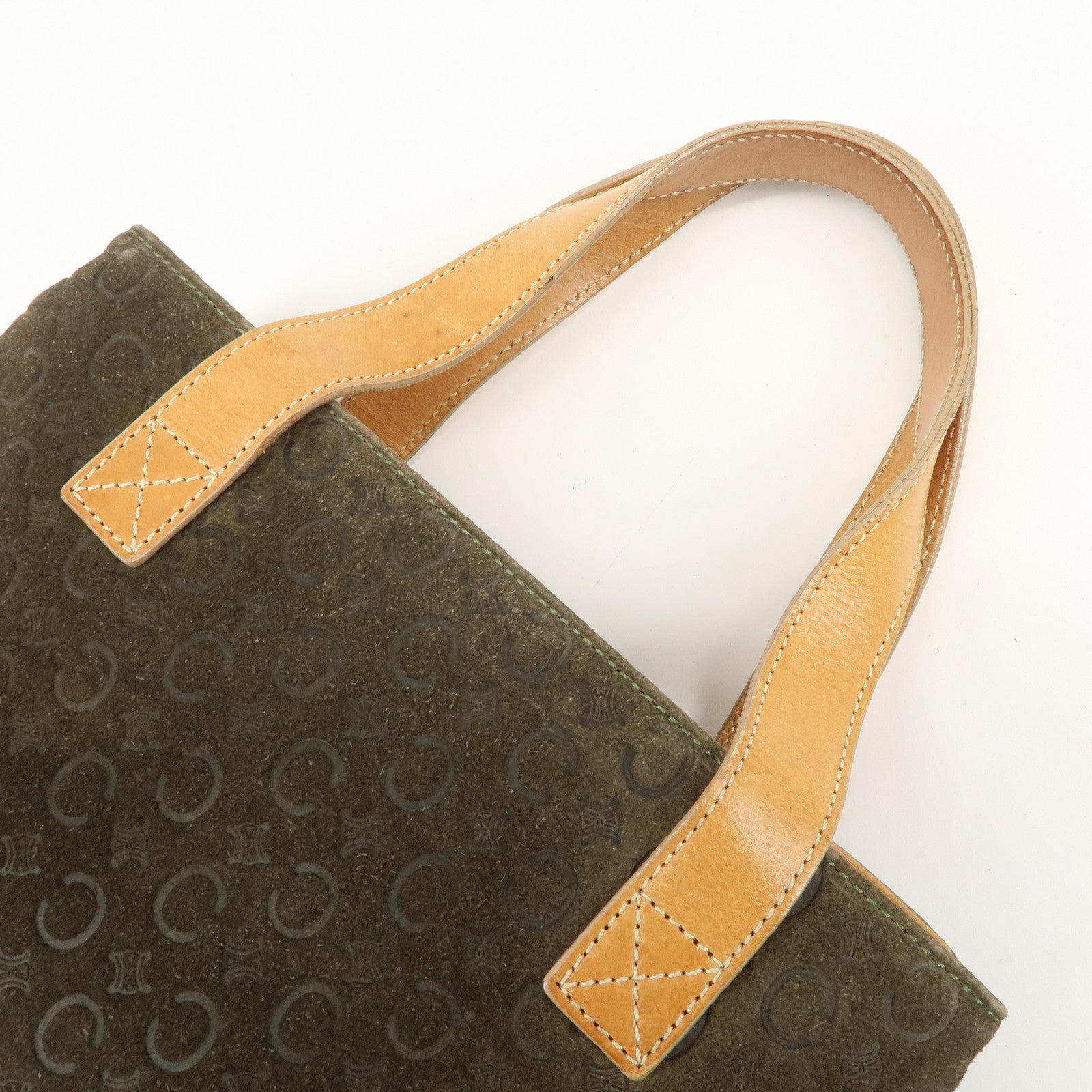 CELINE C Macadam Suede Leather Tote Bag Khaki Brown Used