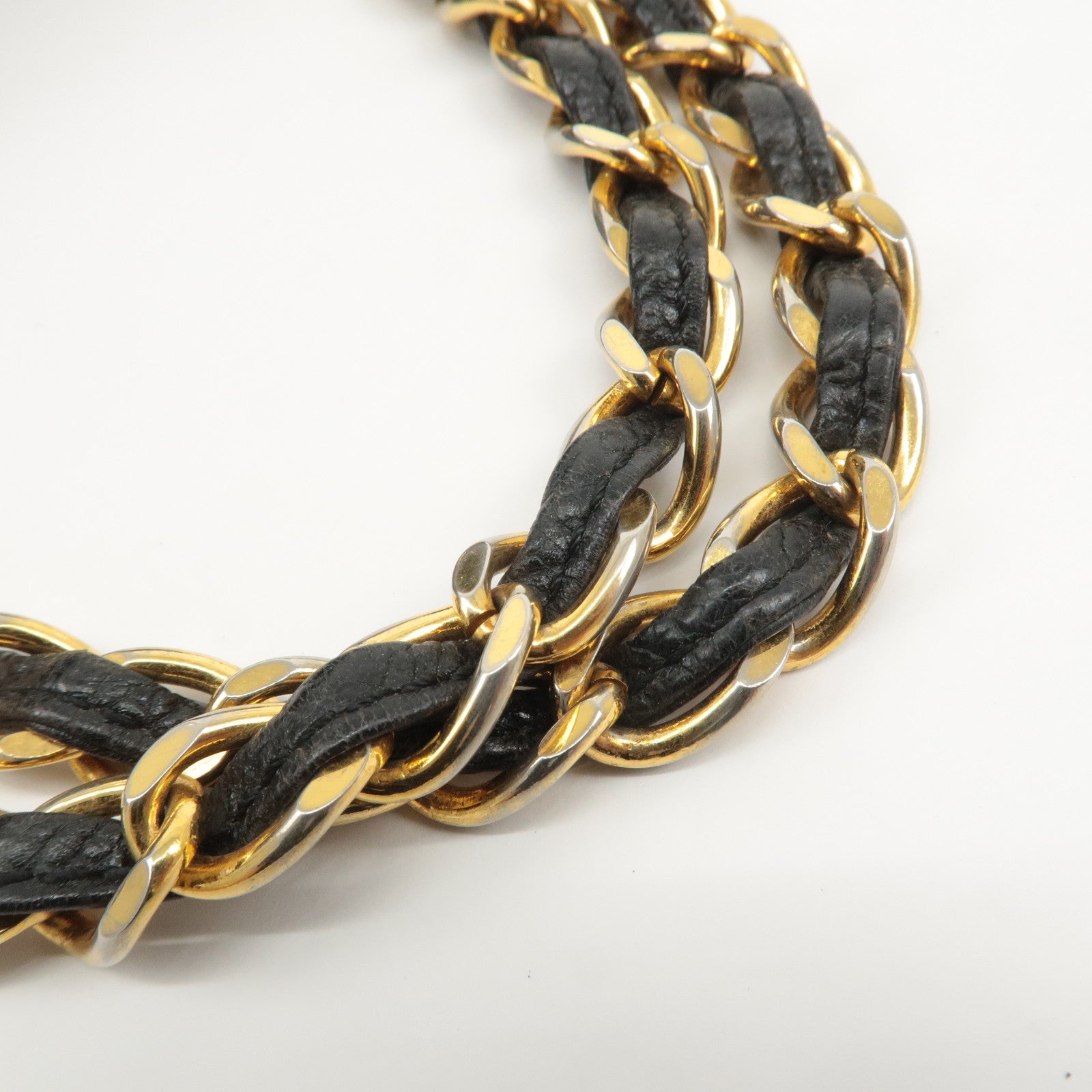 CHANEL Caviar Skin Chain Tote Bag Black Gold Used