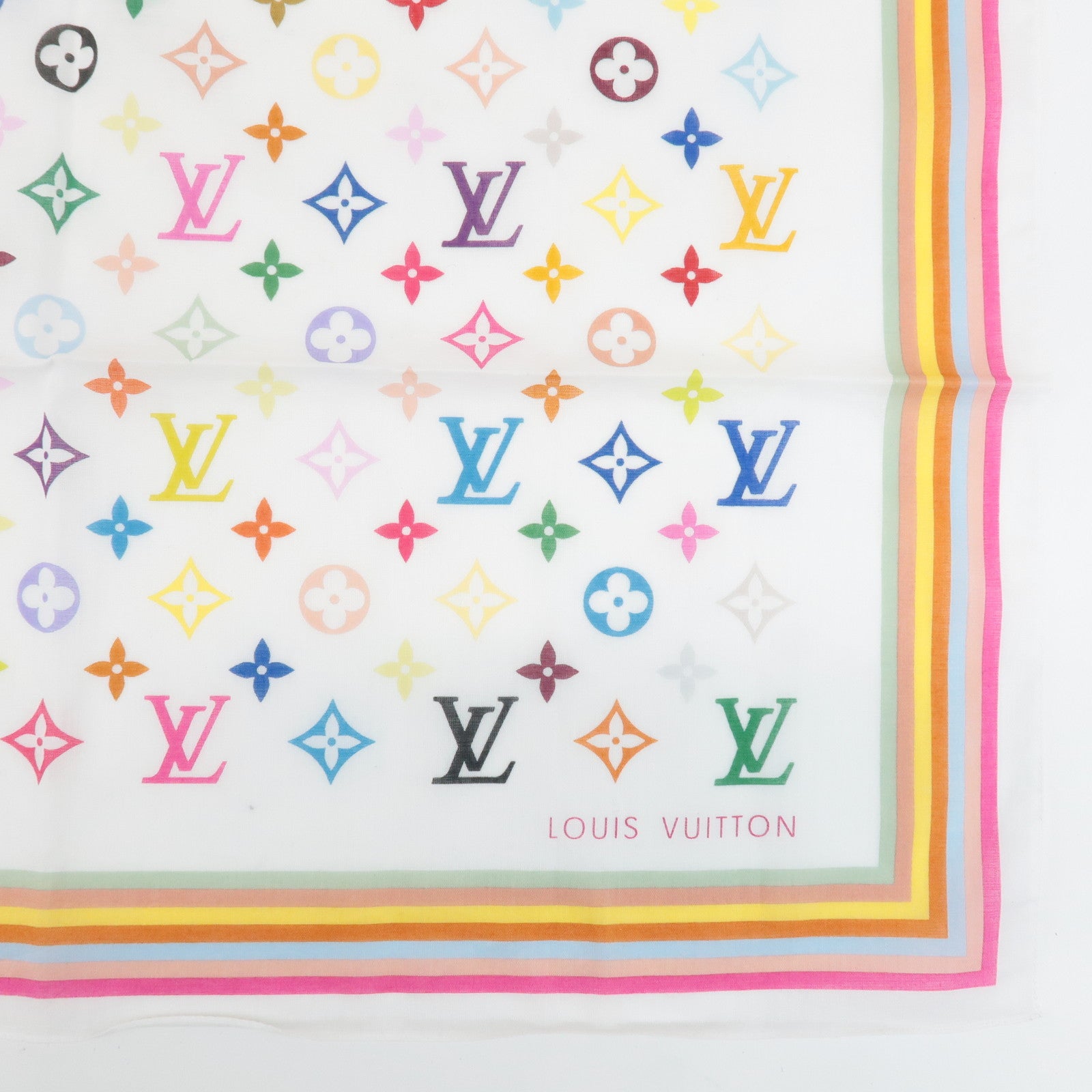 Louis Vuitton Monogram Multicolor Cotton Scarf Blanc M71911 Used