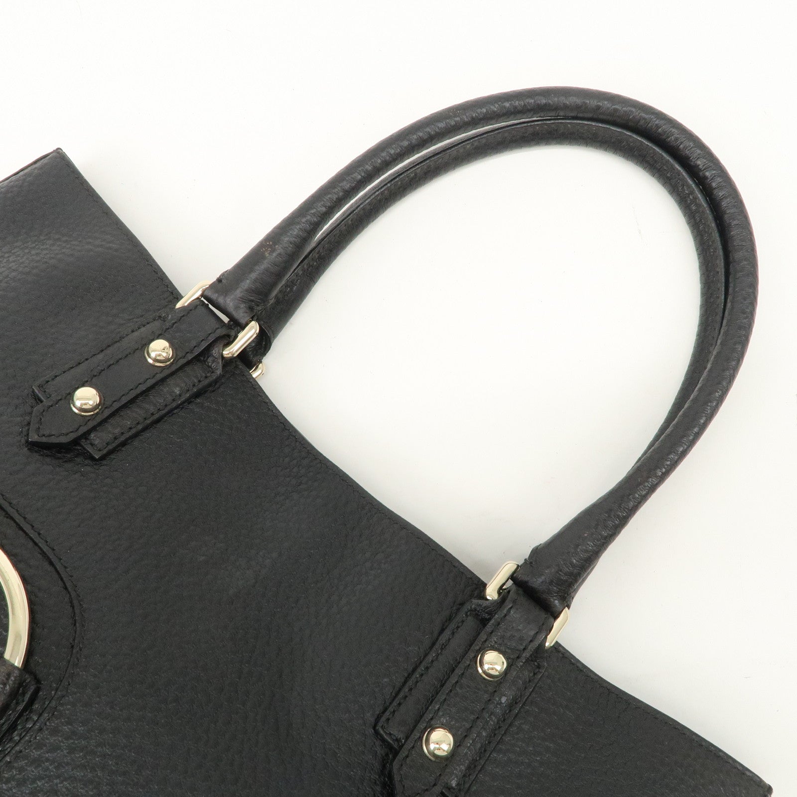 GUCCI Leather Horsebit Tote Bag Hand Bag Black 137385 Used