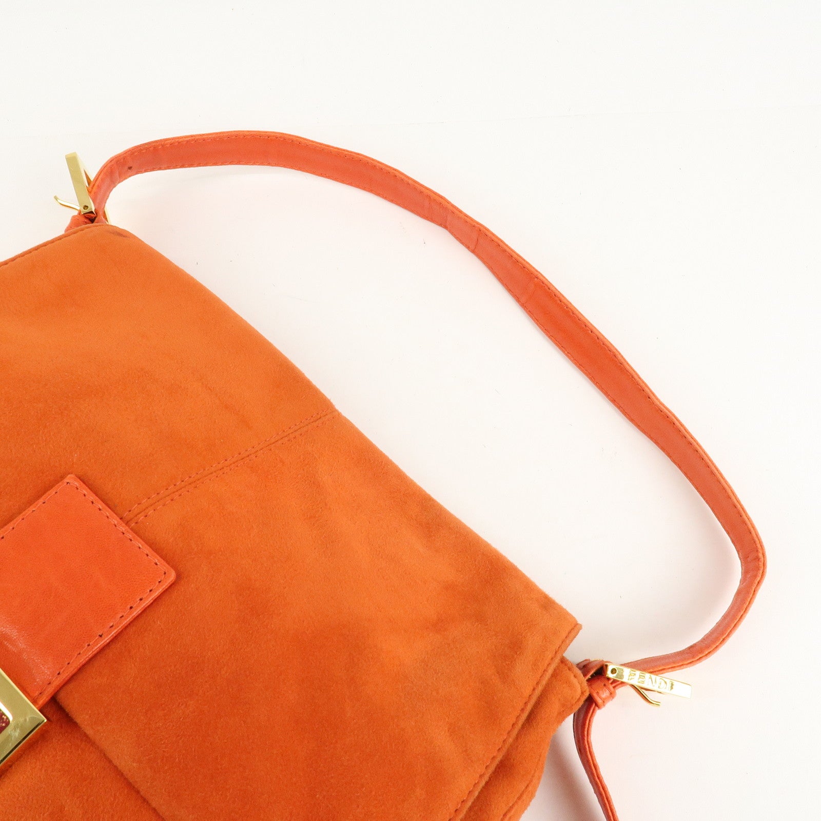 FENDI Mamma Baguette Suede Leather Shoulder Bag Orange 26325 Used