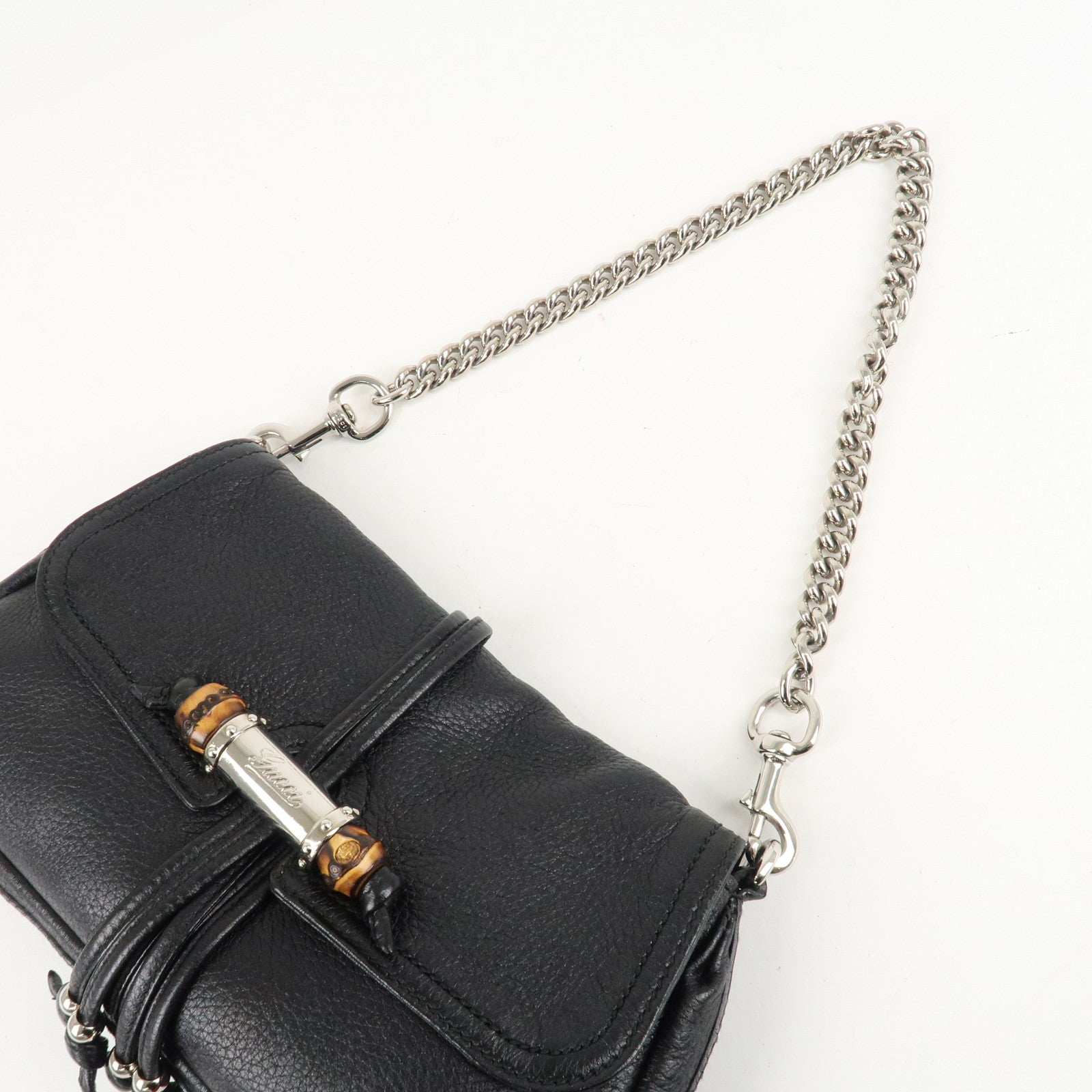 GUCCI Bamboo Leather Chain Shoulder Bag Black 235320 Used