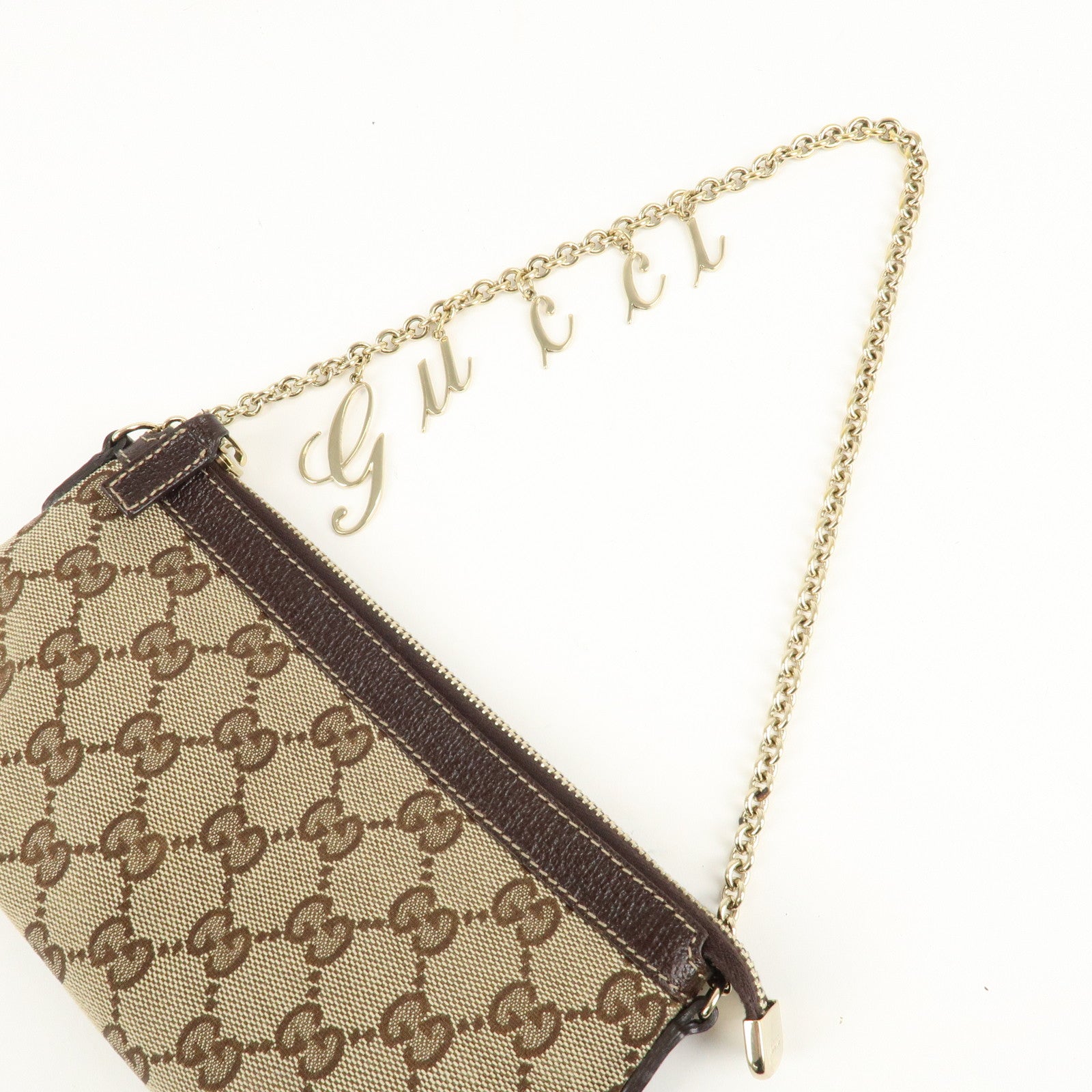 GUCCI GG Canvas Leather Chain Hand Bag 170050 205027 Brown Used
