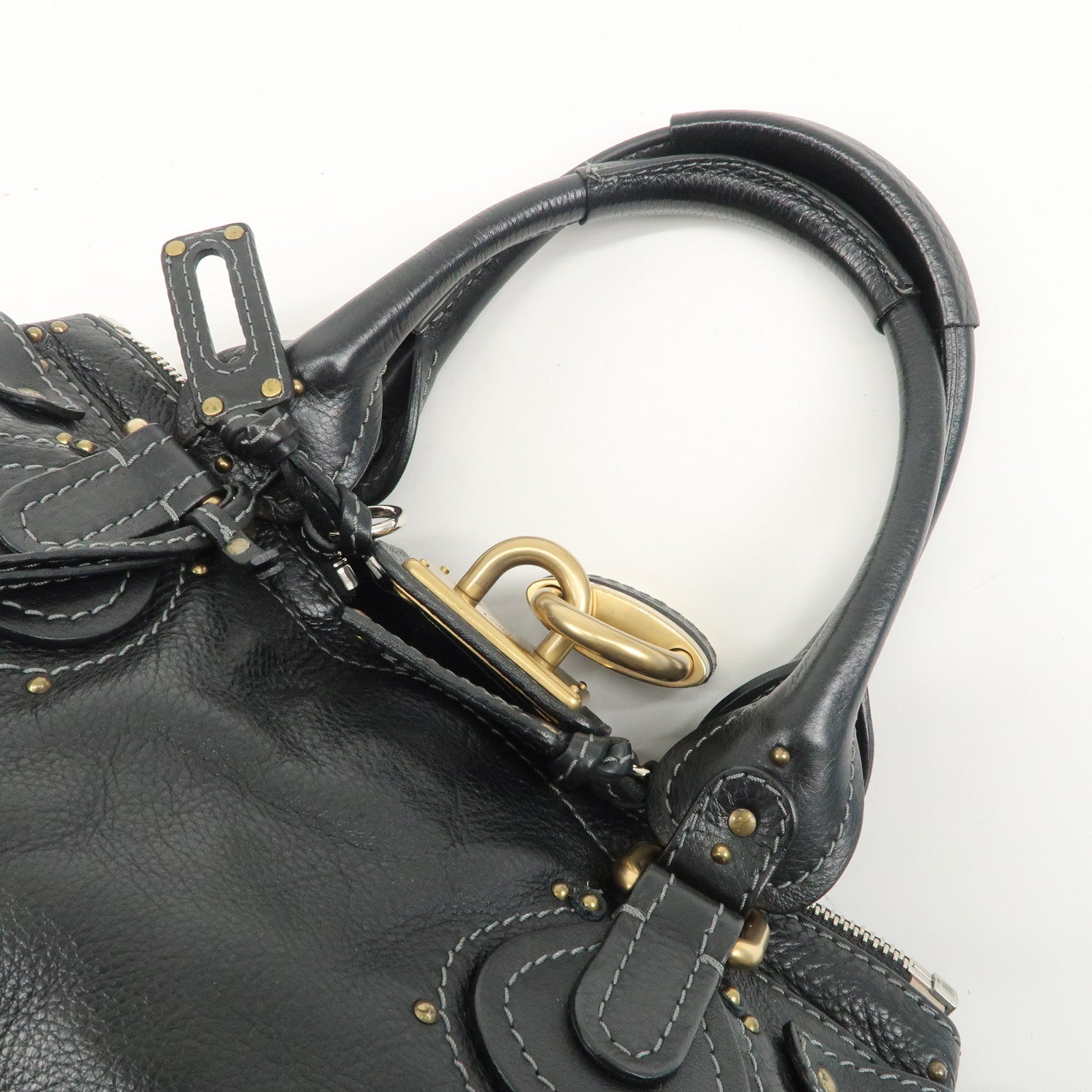 Chloe Paddington Leather Hand Bag Black Gold Hardware Used