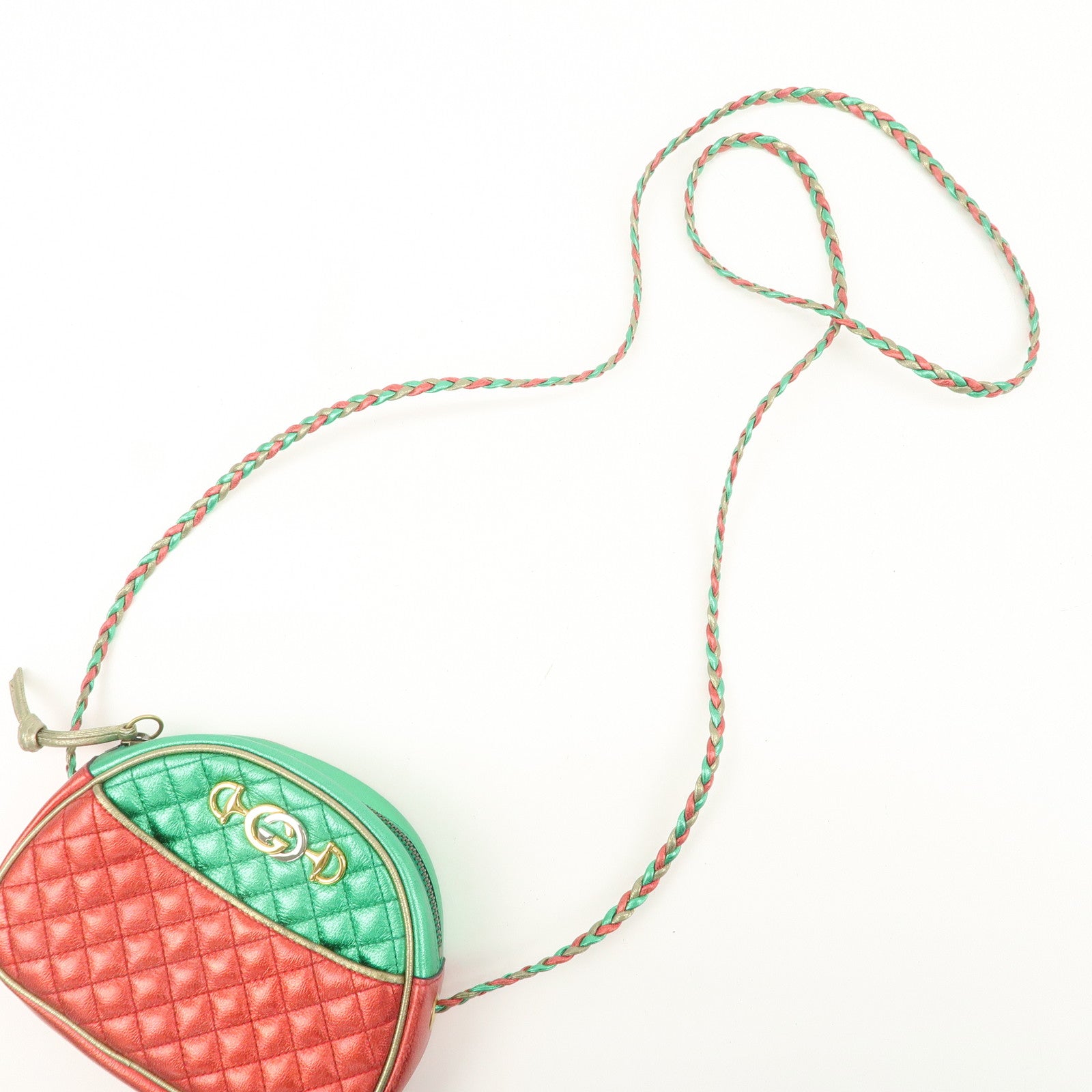 GUCCI Laminate Quilting Leather Shoulder Bag Green Red Gold 534951 Used