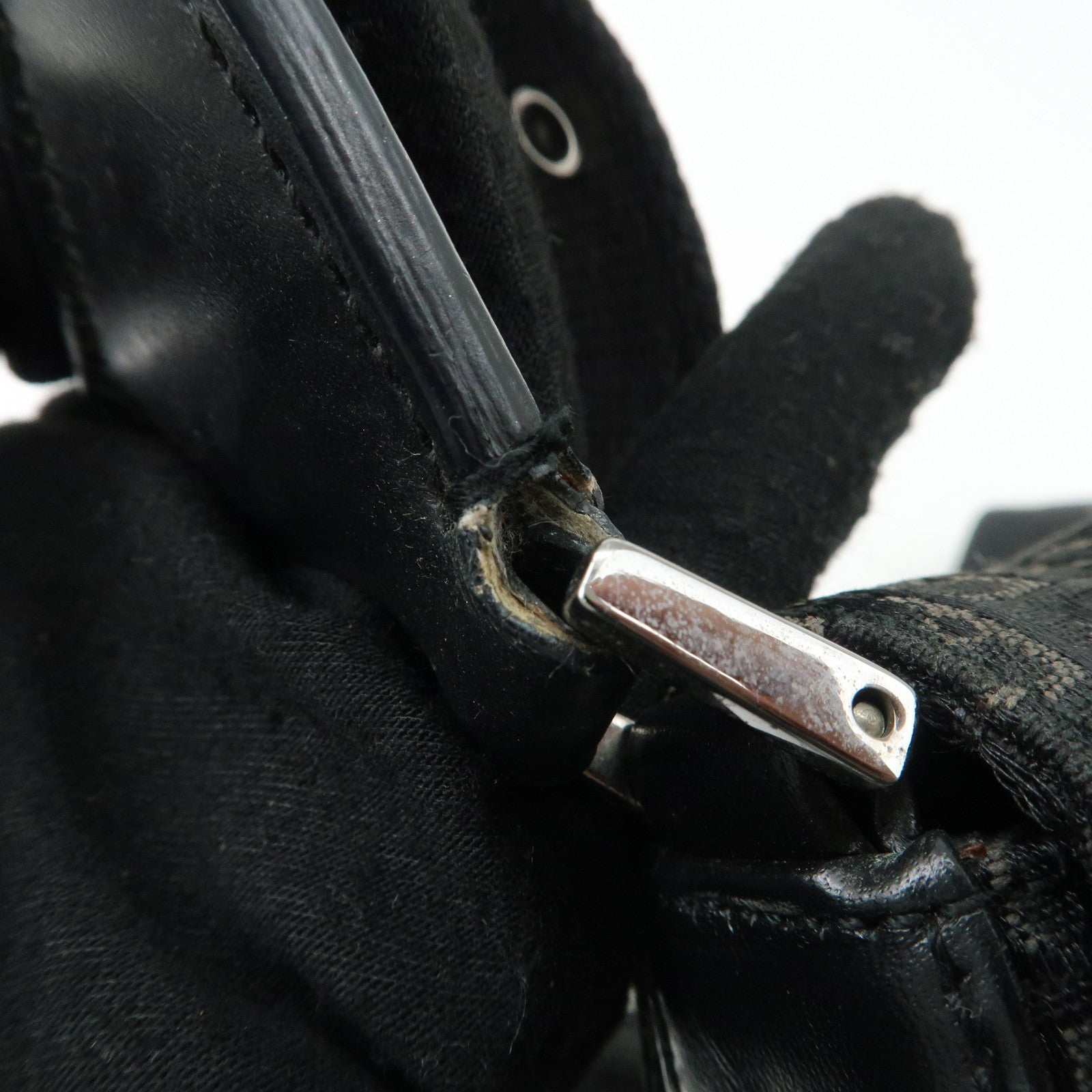 Christian Dior Trotter Canvas Leather Shoulder Bag Black Used