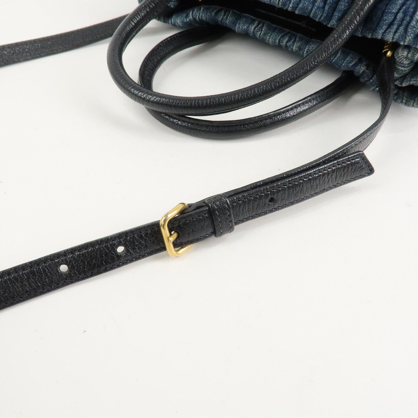 MIU MIU Matelasse Denim Leather 2Way Bag Hand Bag Blue Black Used