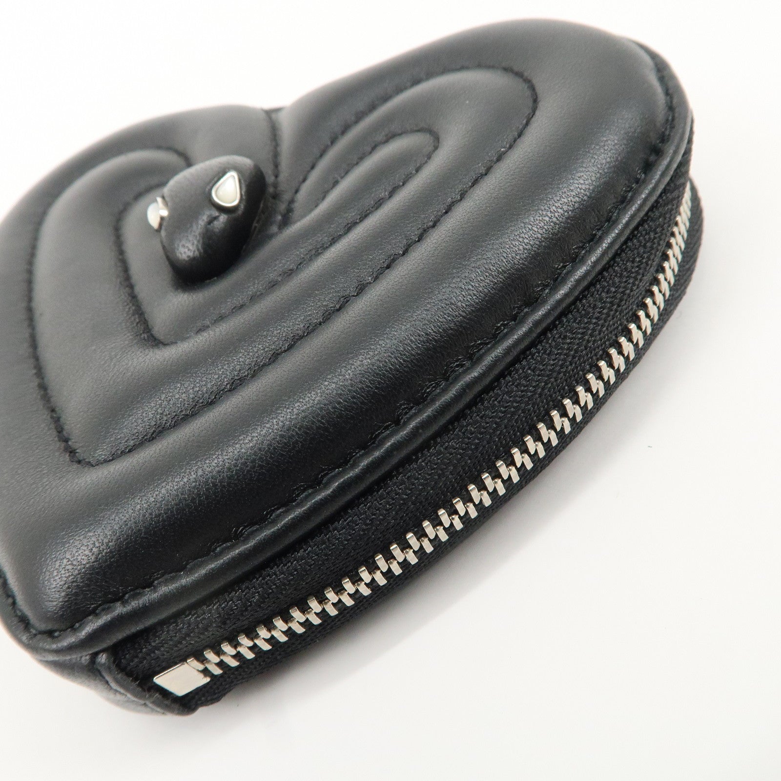 BVLGARI Leather AMBUSH Serpenti Heart Zipper Coin Case Black Used