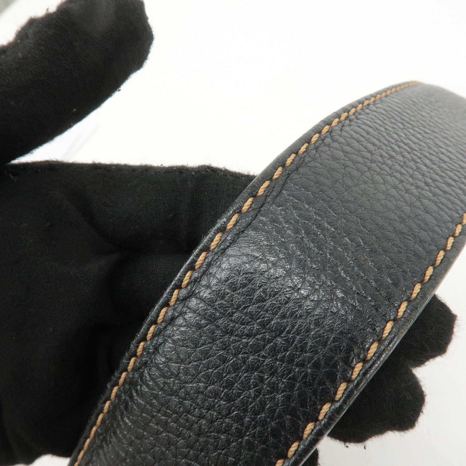 CHANEL Leather Shoulder Bag Black Silver Used