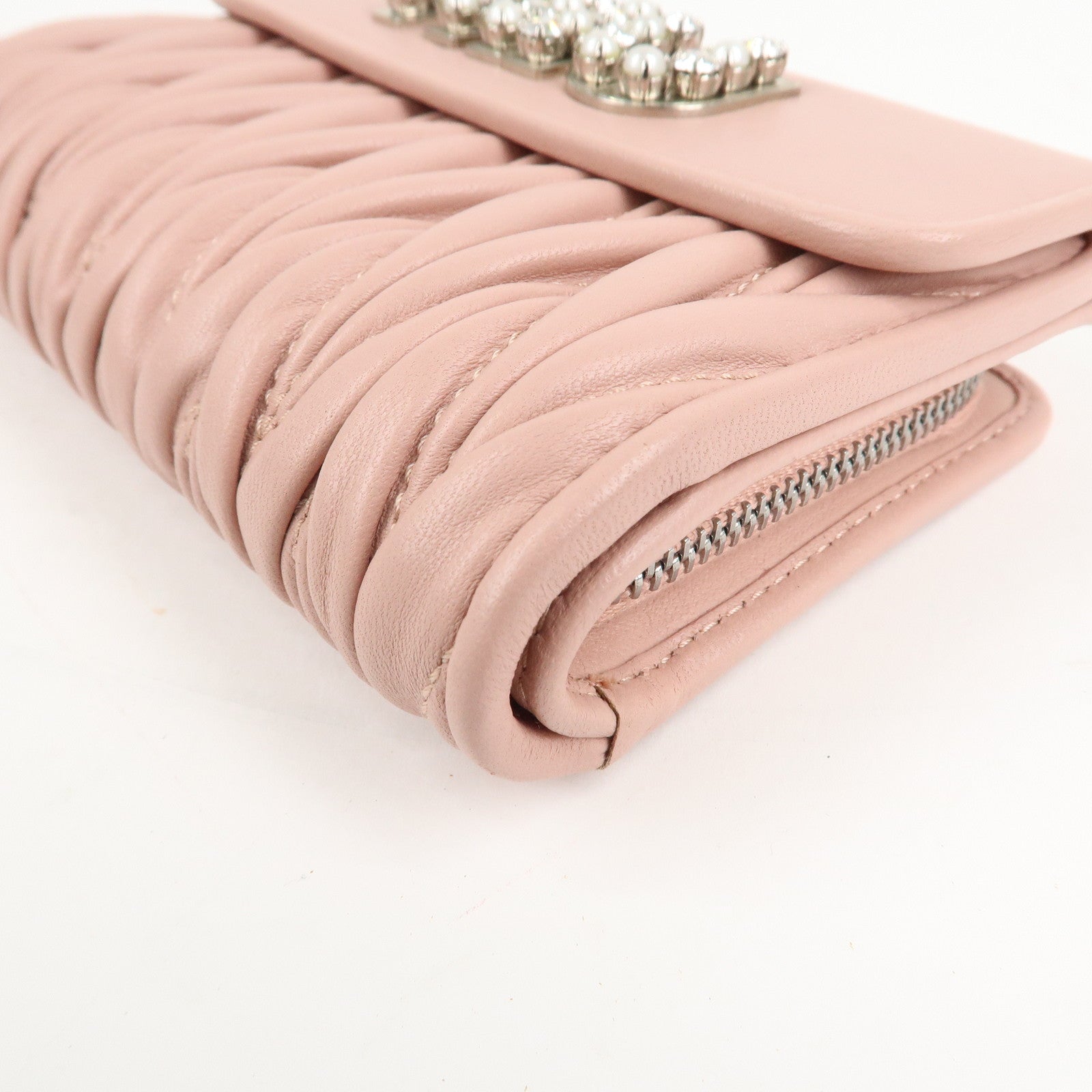 MIU MIU Matelasse Leather Tri-fold Wallet Pink Used