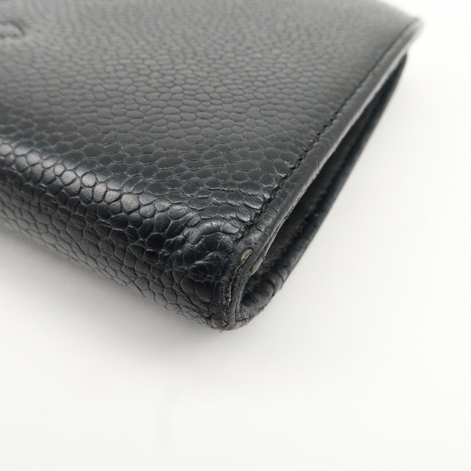CHANEL COCO Mark Caviar Skin Bi-fold Wallet Black Used