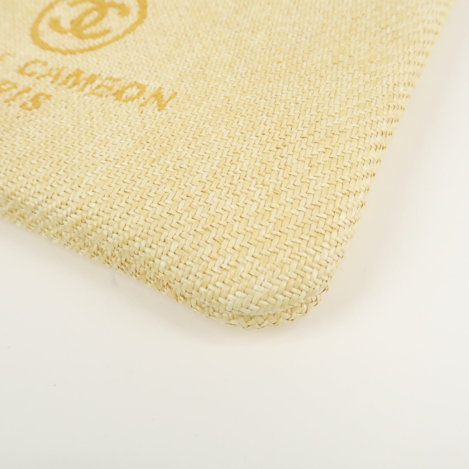 CHANEL Deauville Straw Clutch Bag Pouch Yellow A80117 Used