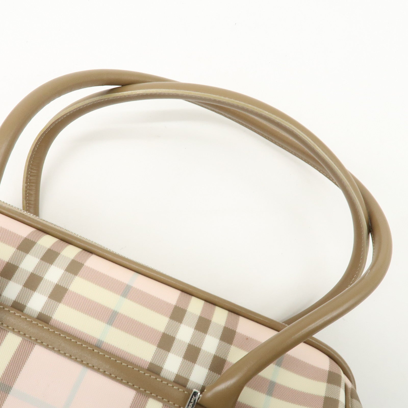 BURBERRY PVC Leather Nova Plaid Shoulder Bag Hand Bag Beige Pink Used