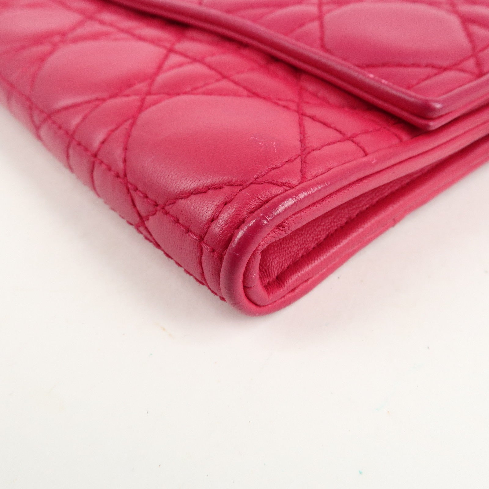 Christian Dior Cannage Leather Chain Long Wallet Pink Used