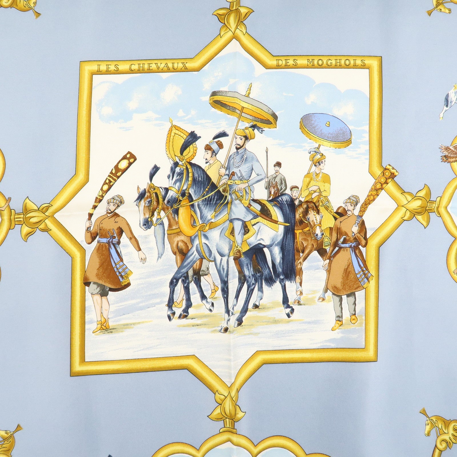HERMES Carre 90 Silk 100% Scarf Les Chevaux Des Moghols Used