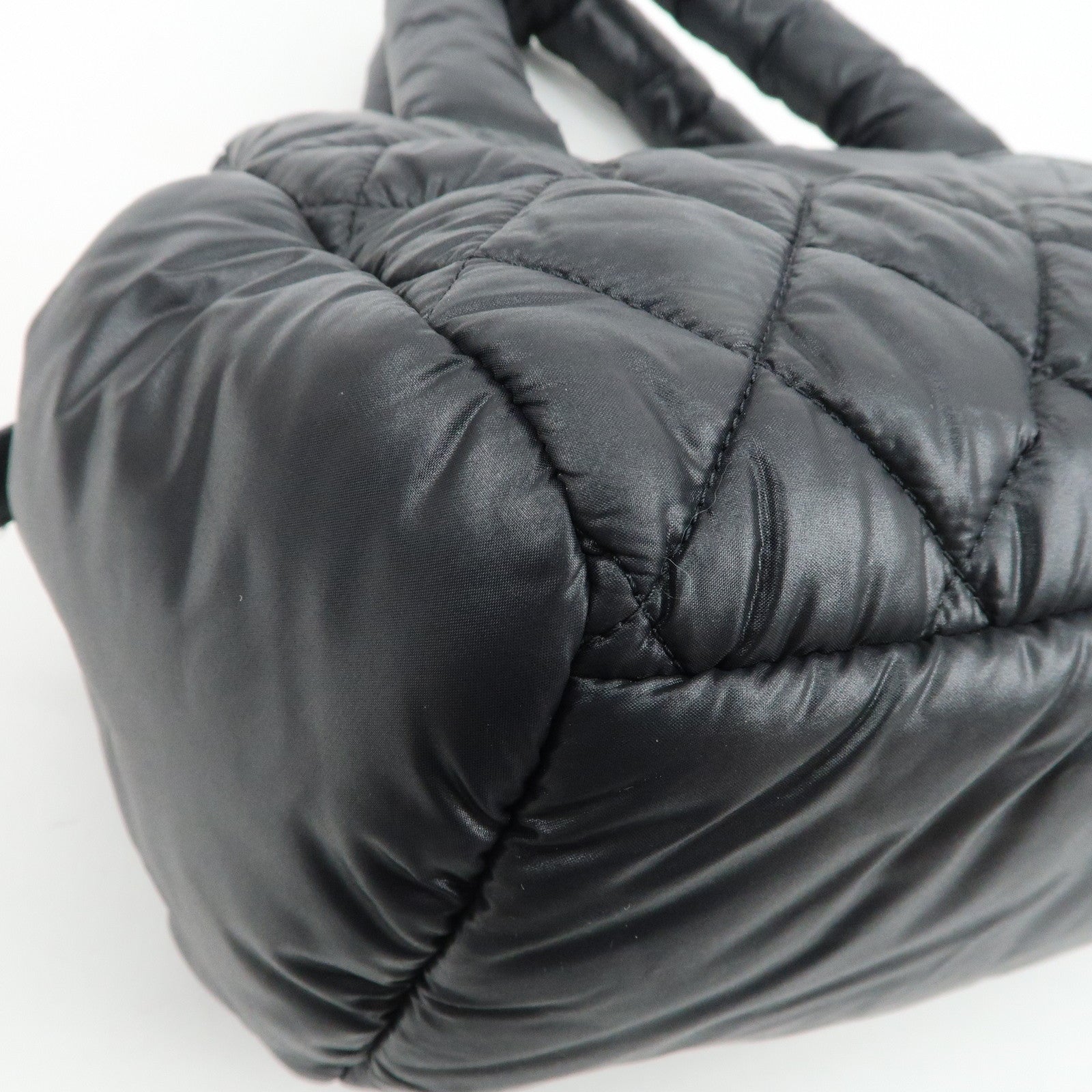 CHANEL COCO Cocoon Nylon Leather Tote Bag Hand Bag Black Used