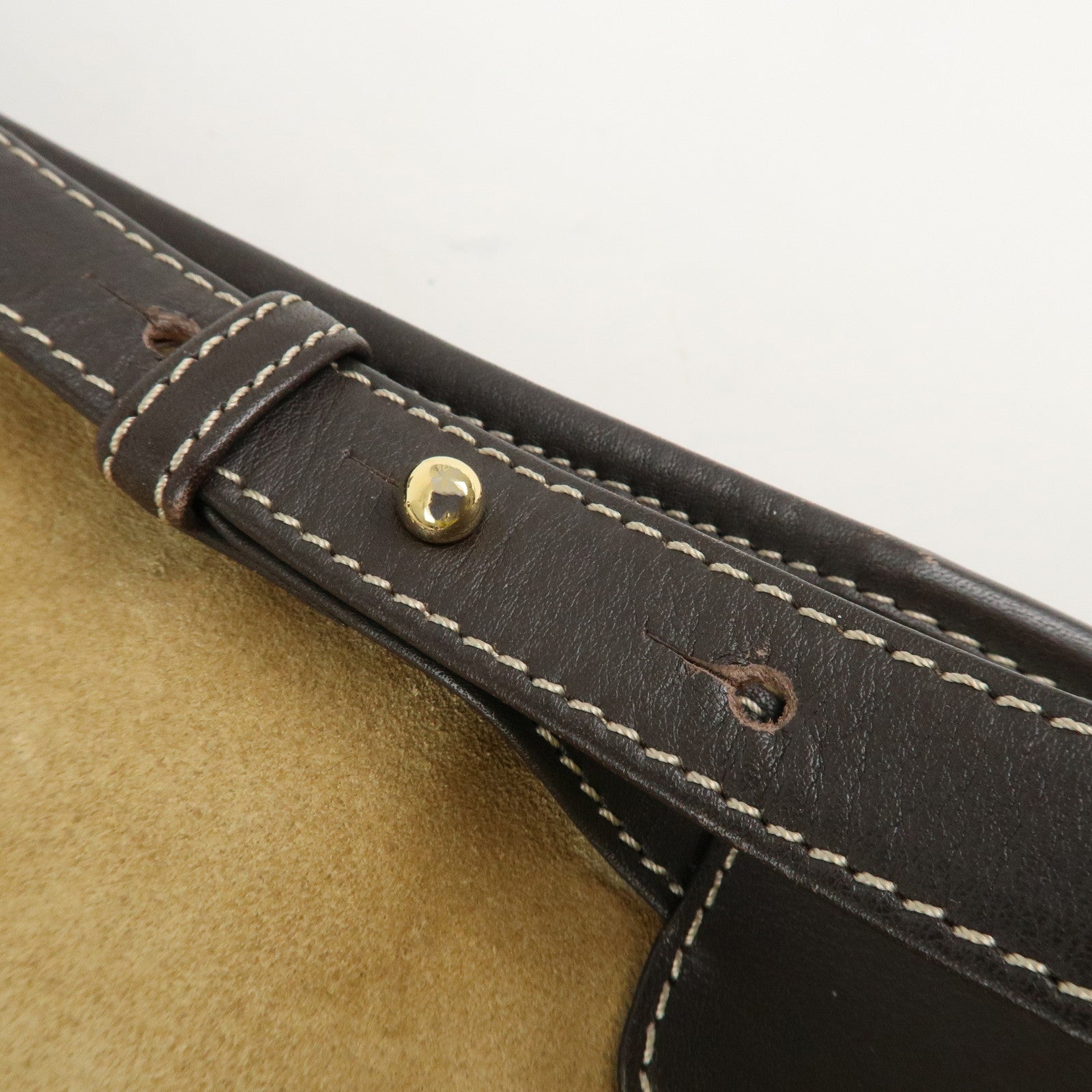 LOEWE Anagram Suede Leather Back Pack Ruck Sack Beige Dark Brown Used