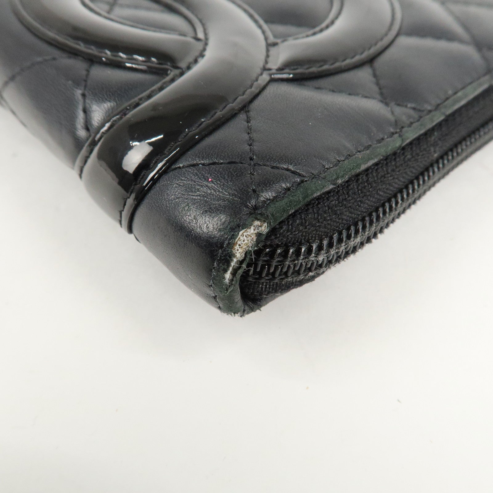 CHANEL Cambon Line Leather Round Zippy Long Wallet Black A26710 Used