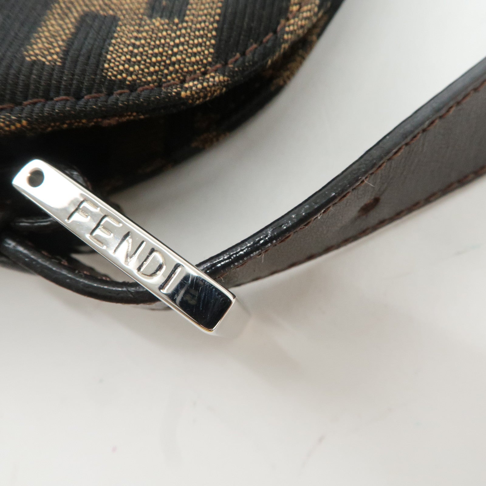 FENDI Zucca Canvas Leather Semi-Shoulder Bag Brown Black 26725 Used