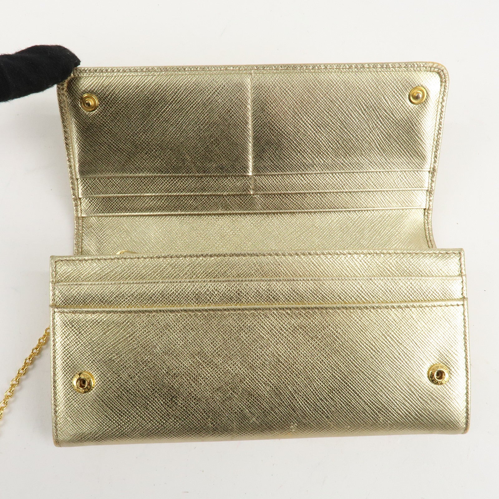 PRADA Set of 2 Saffiano Leather Bi-fold Long Wallet Glower Motif Used