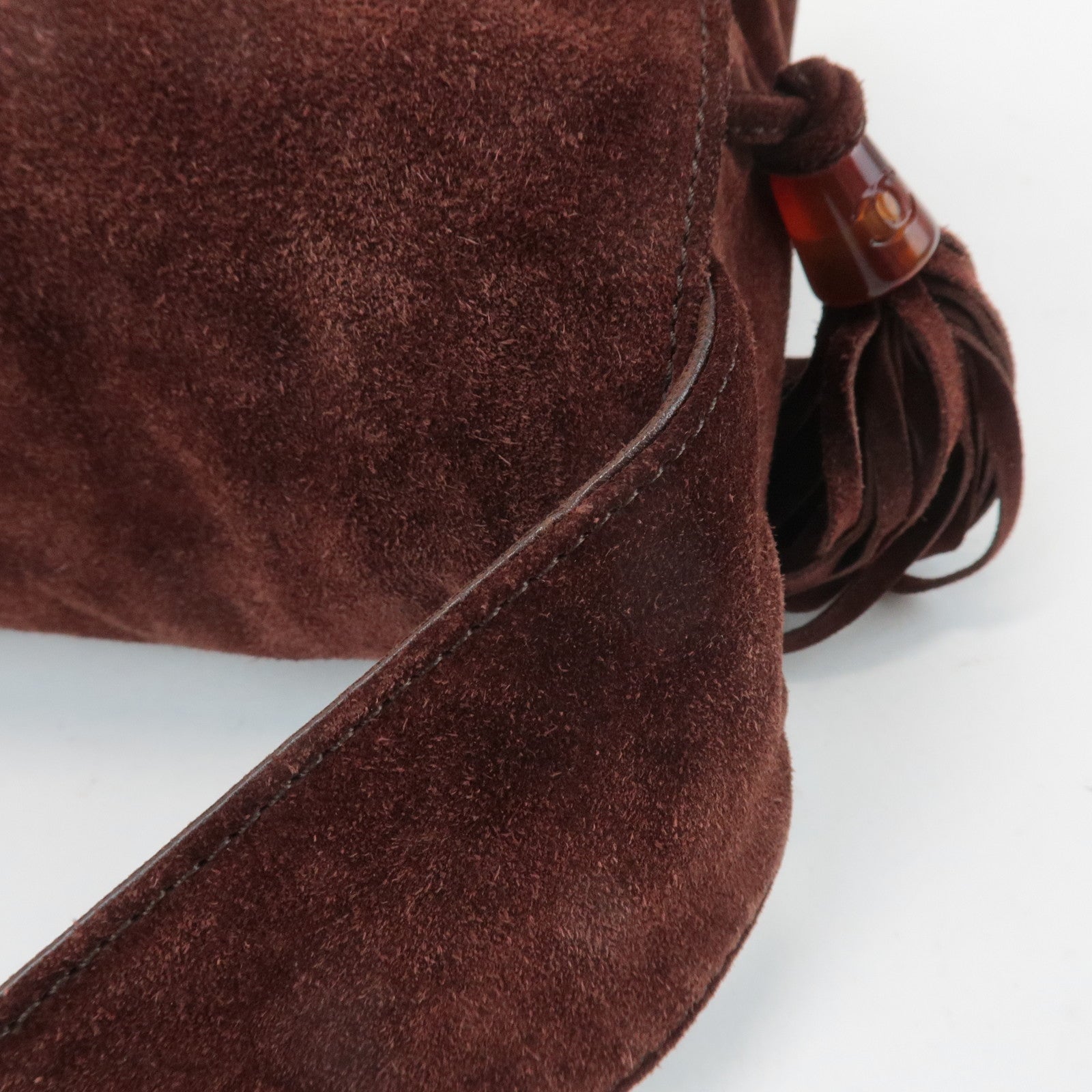 CHANEL COCO Mark Suede Leather Fringe Shoulder Bag Brown Used