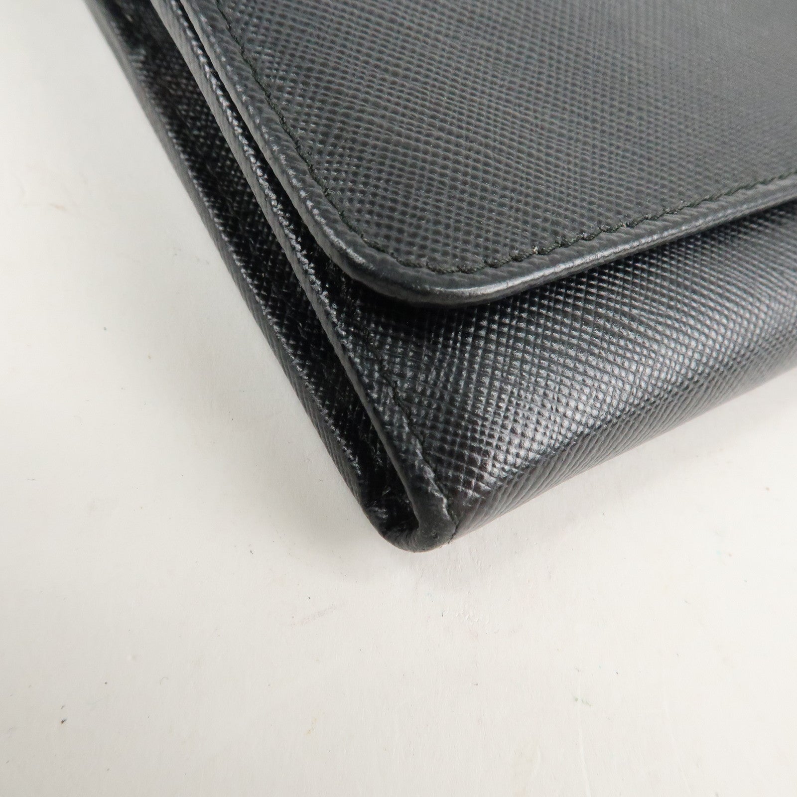 PRADA Saffiano Leather Chain Wallet Purse Black 1MT290 Used