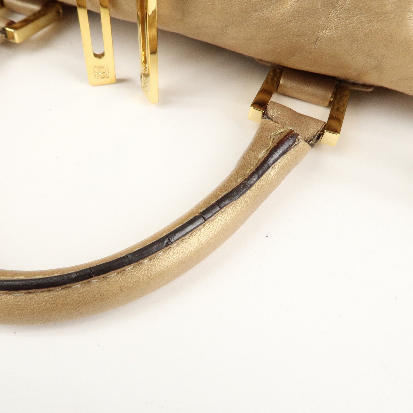 LOEWE Anagram Leather Amazona 28 Hand Bag Boston Bag Gold Used