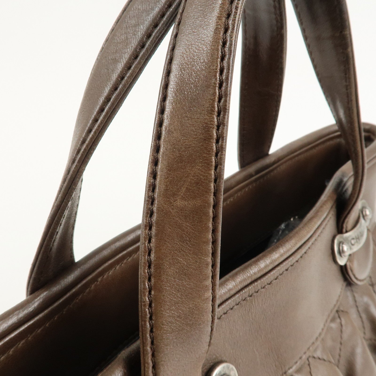 CHANEL Matelasse Leather Hand Bag Tote Bag Brown Used