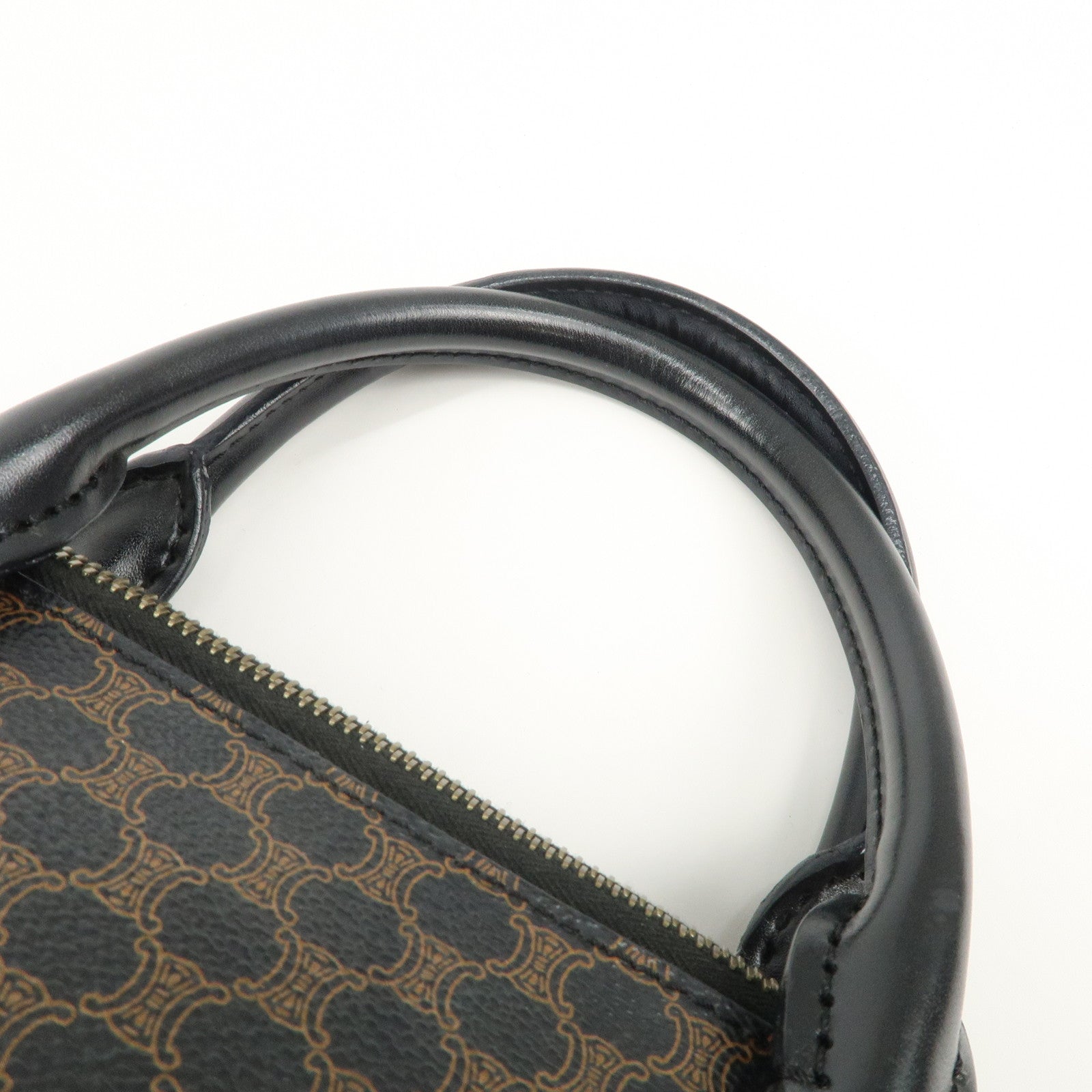 CELINE Macadam PVC Leather Hand Bag Black Brown Gold HDW Used