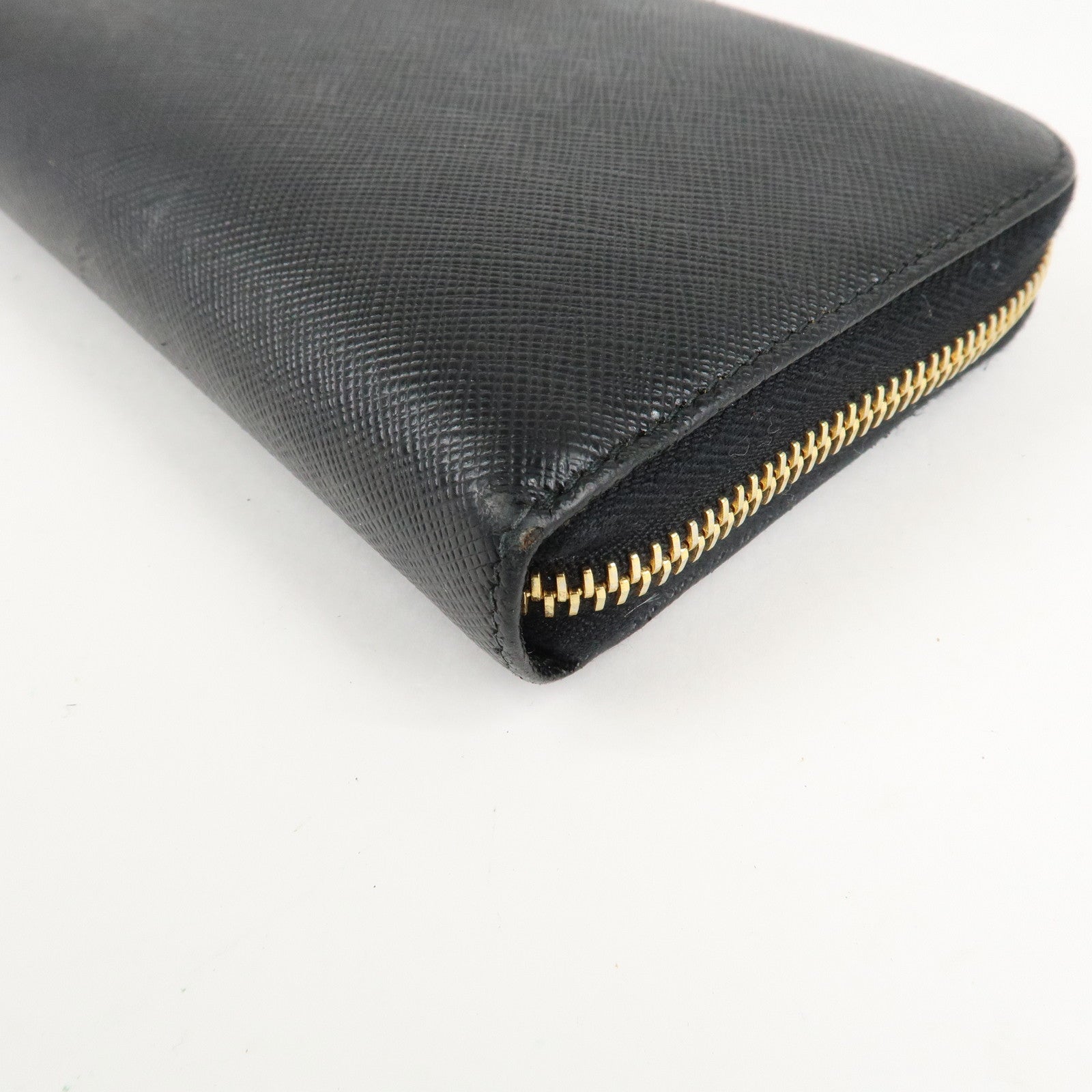 PRADA Saffiano Leather Round Zipper Long Wallet Black 1M0506 Used