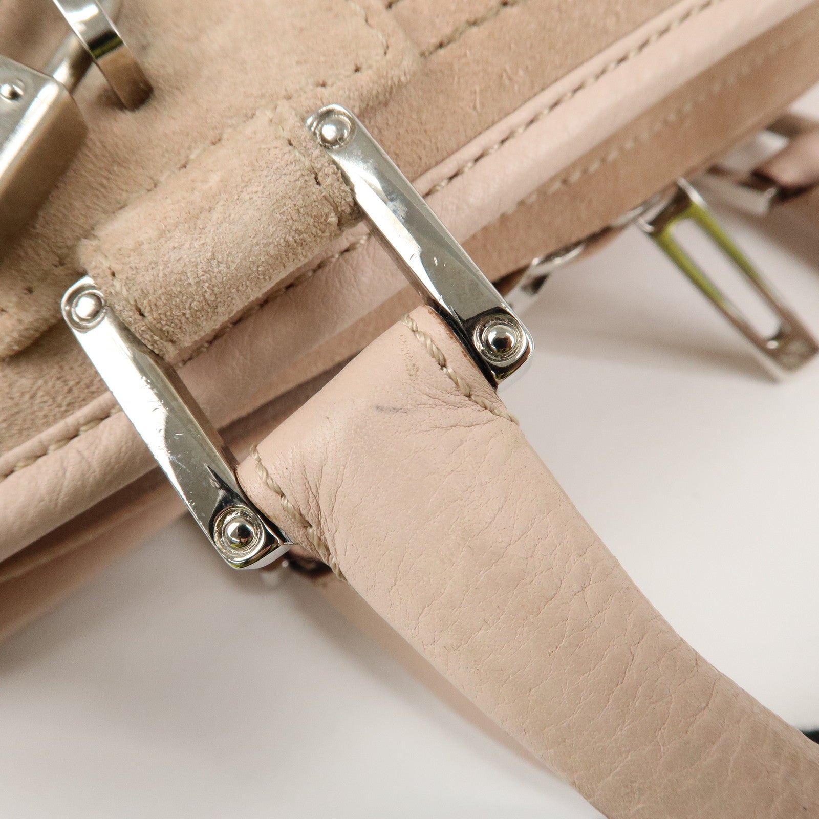 LOEWE Suede Amazona 28 Bijou Hand Bag Beige Pink Silver Hardware Used