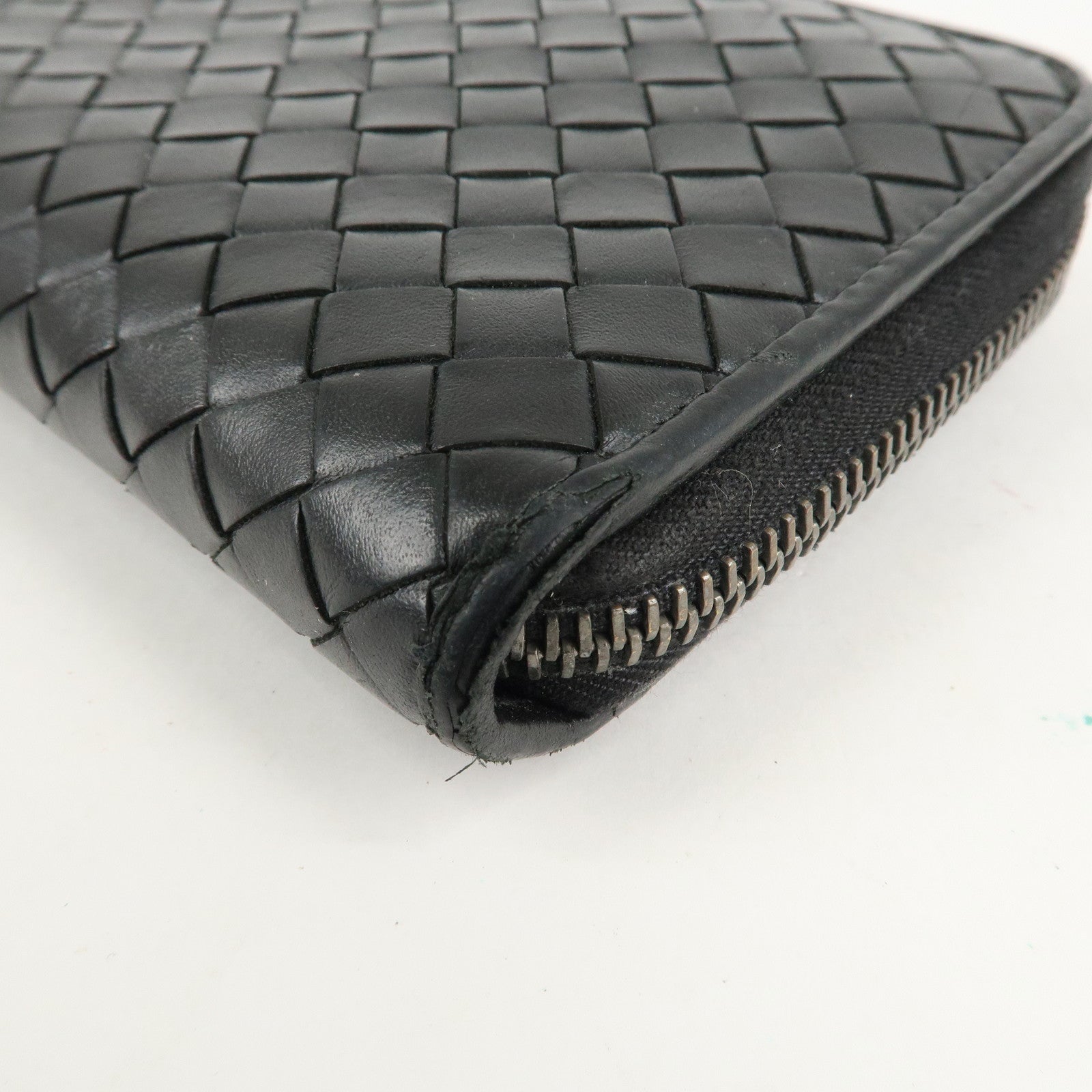 BOTTEGA VENETA Intrecciato Leather Zippy Around Long Wallet Black Used