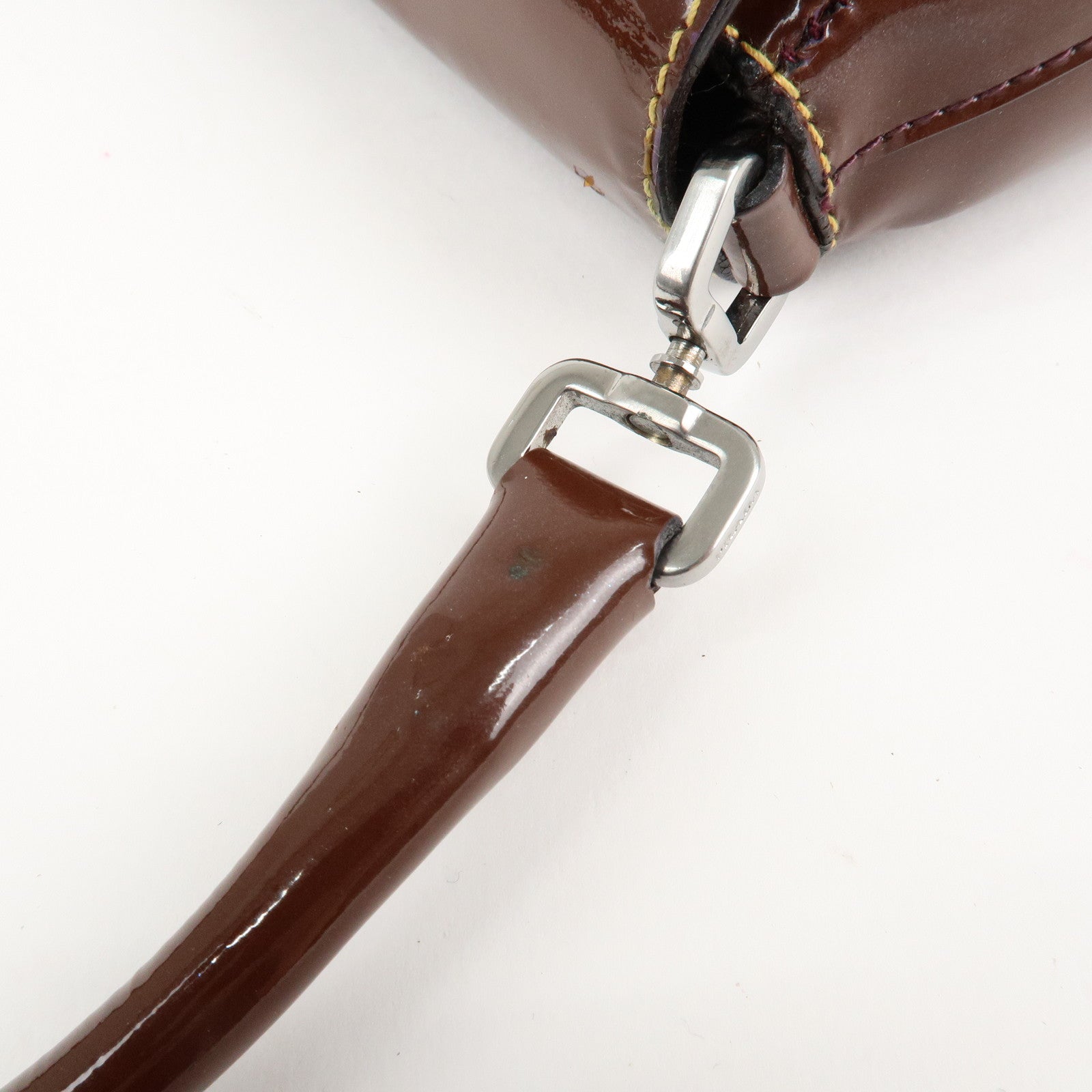 PRADA Patent Leather Shoulder Bag Brown Used