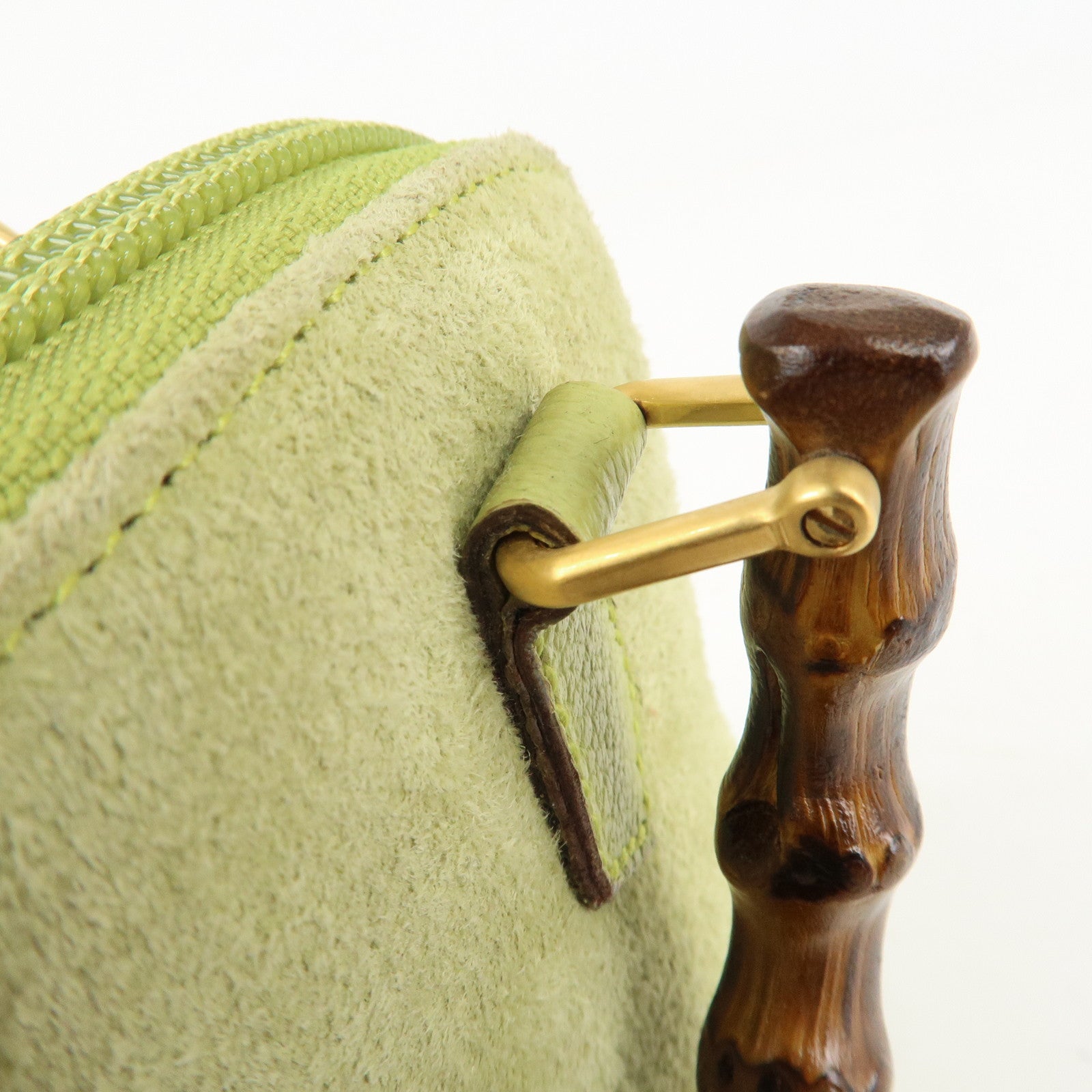 GUCCI Bamboo Suede Leather 2WAY Shoulder Bag Green 007.2032 Used