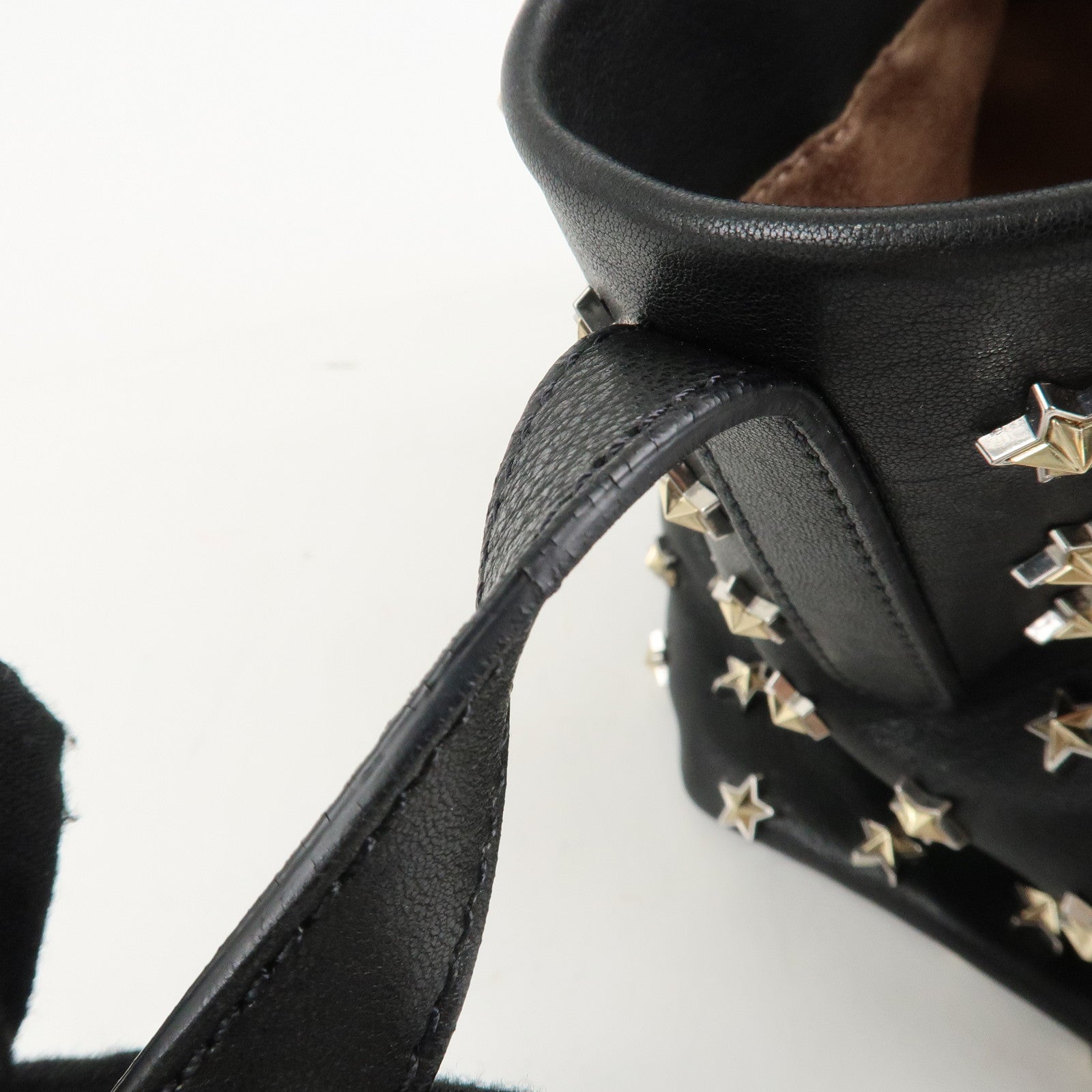 JIMMY CHOO Leather Tote Bag Hand Bag Star Studs Black Gold HDW Used