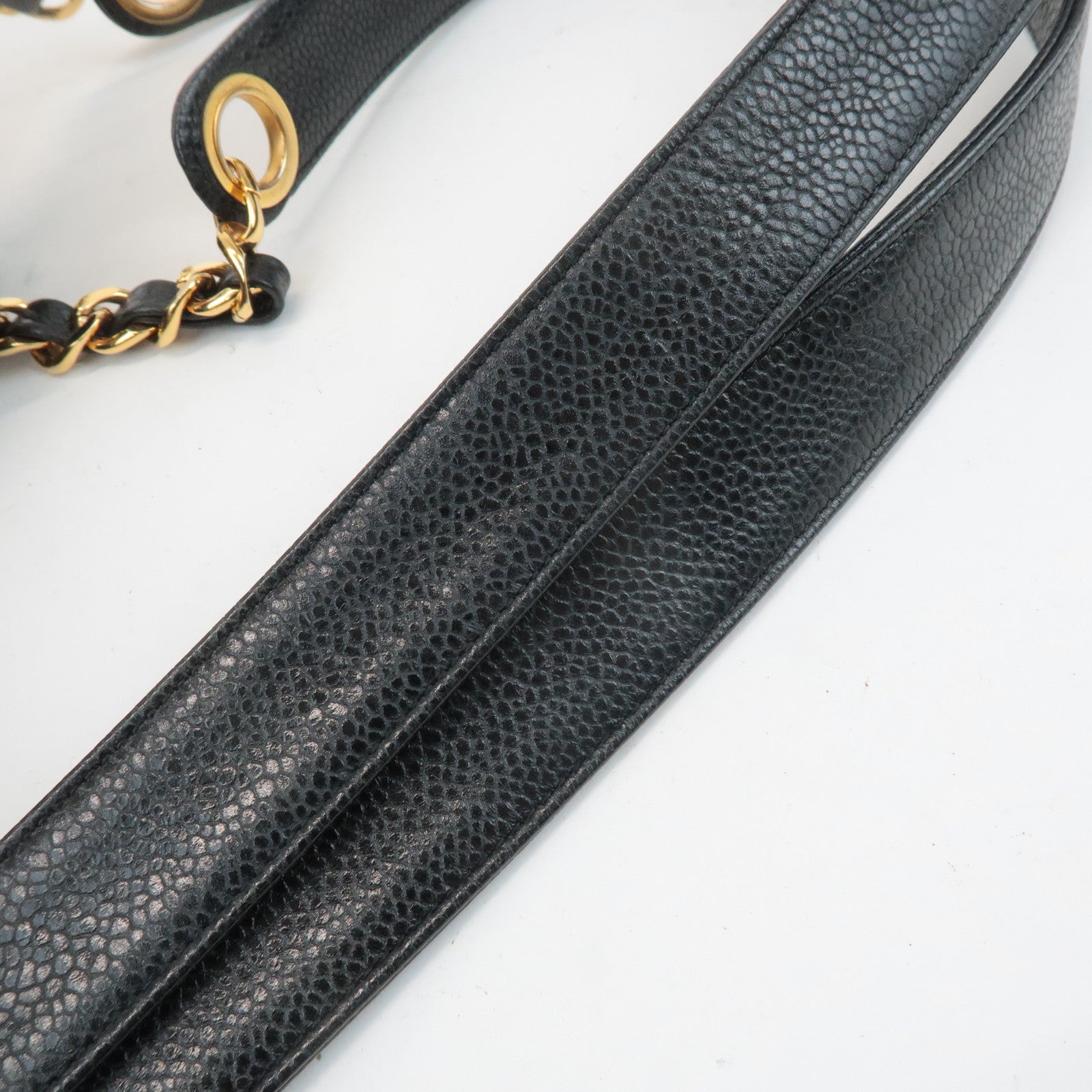 CHANEL COCO Mark Caviar Skin Chain Shoulder Bag Black Used