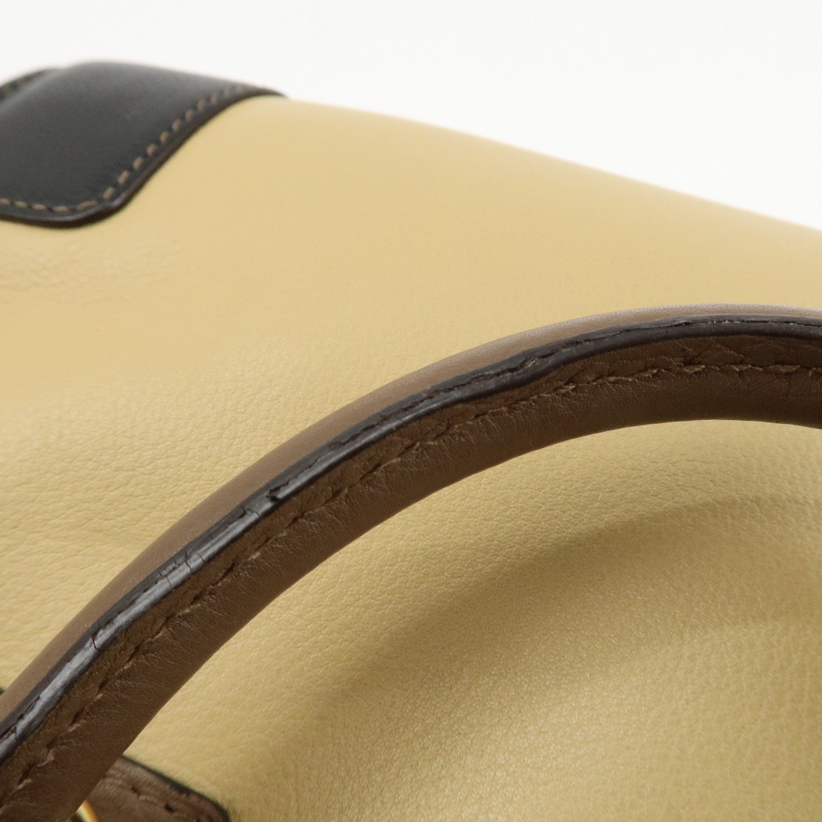 LOEWE Anagram Leather Amasona 28 Hand Bag Beige Black Brown Used