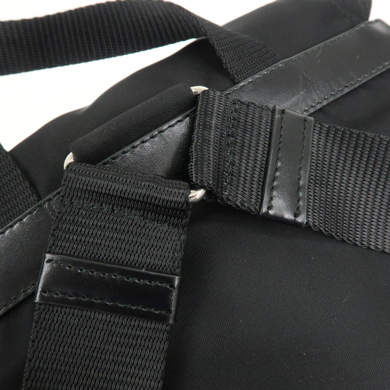 PRADA Logo Nylon Leather Back Pack Ruck Sack NERO Black BZ2811 Used