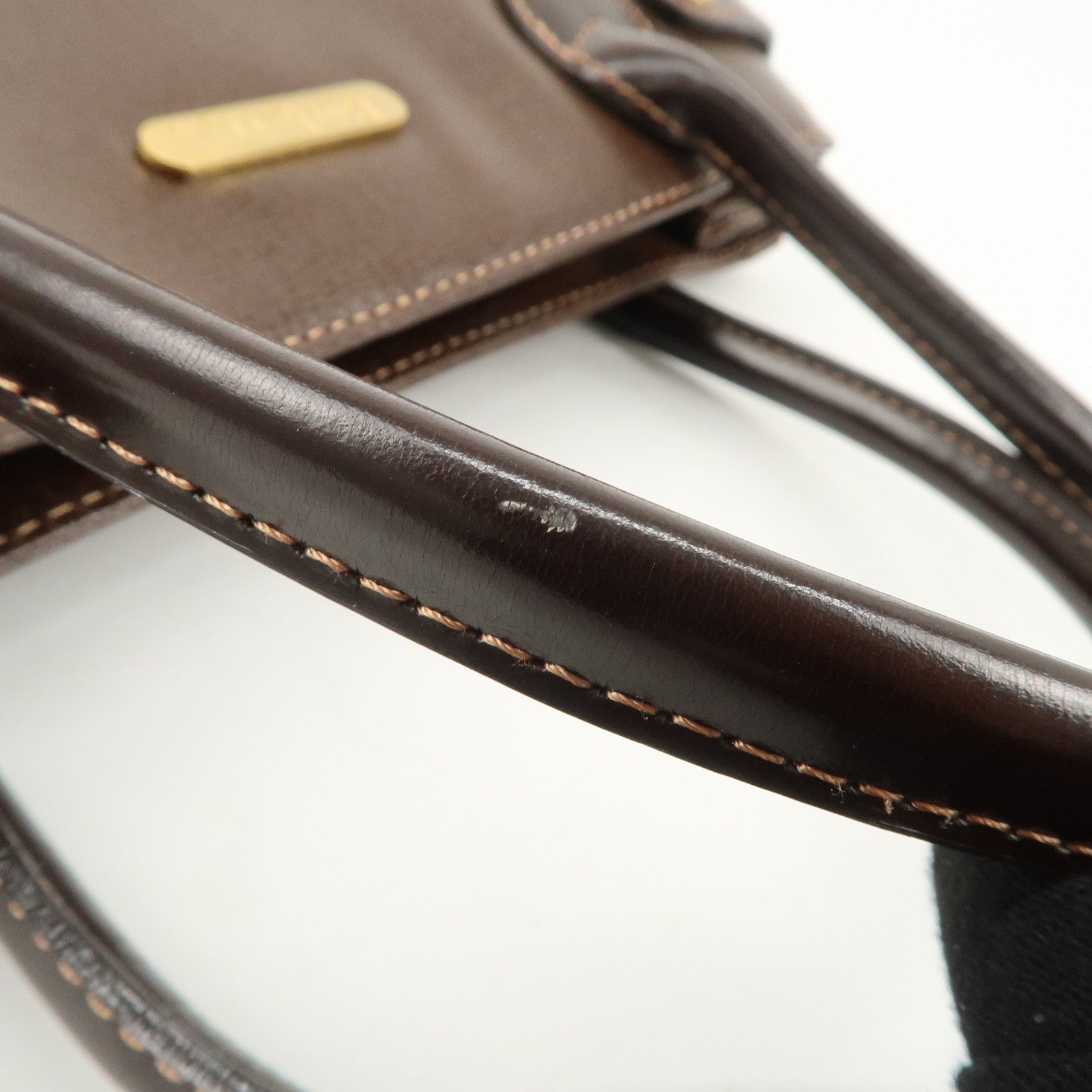 BURBERRY Leather Tote Bag Hand Bag Brown Gold Hardware Used