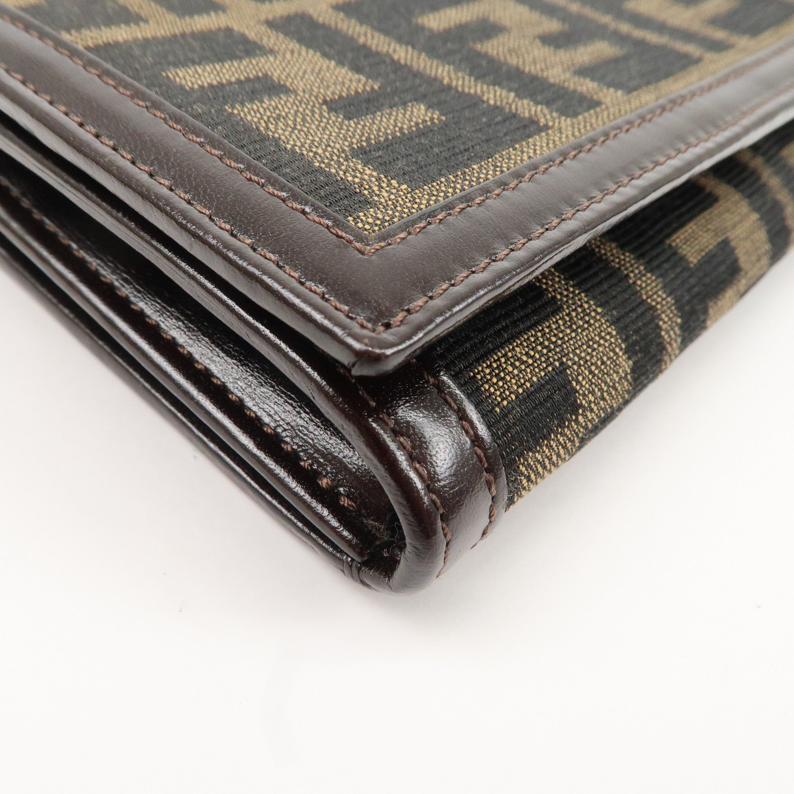 FENDI Zucca Print Canvas Leather Long Wallet Brown 30851 Used