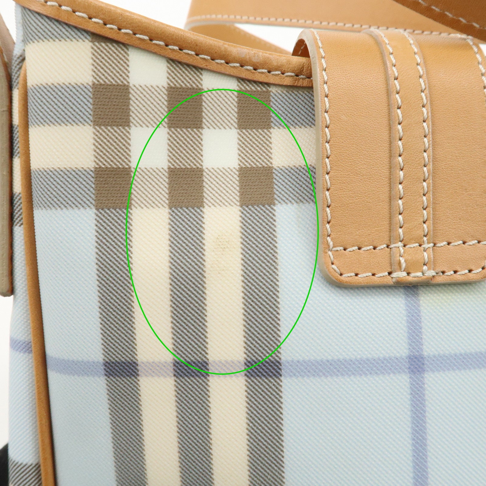 BURBERRY PVC Leather Nova Plaid Shoulder Bag Hand Bag Beige Blue Used