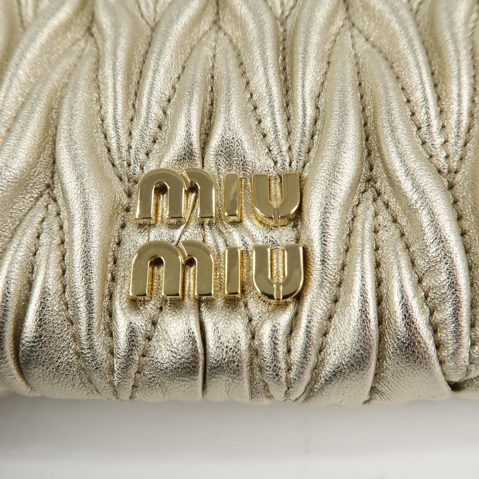 MIU MIU Matelasse Leather Pouch Silk Eye Mask Gold Used